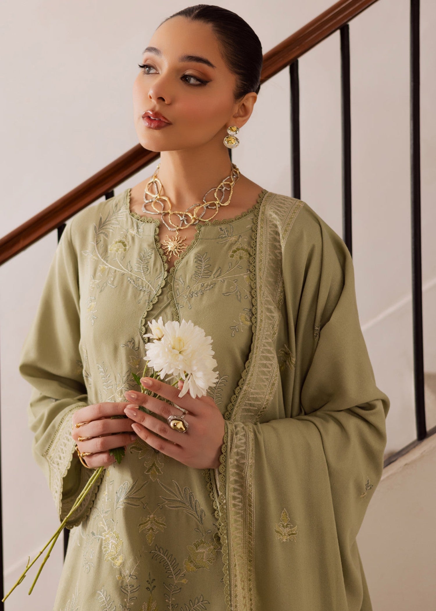 karandi Unstitched in Apple green