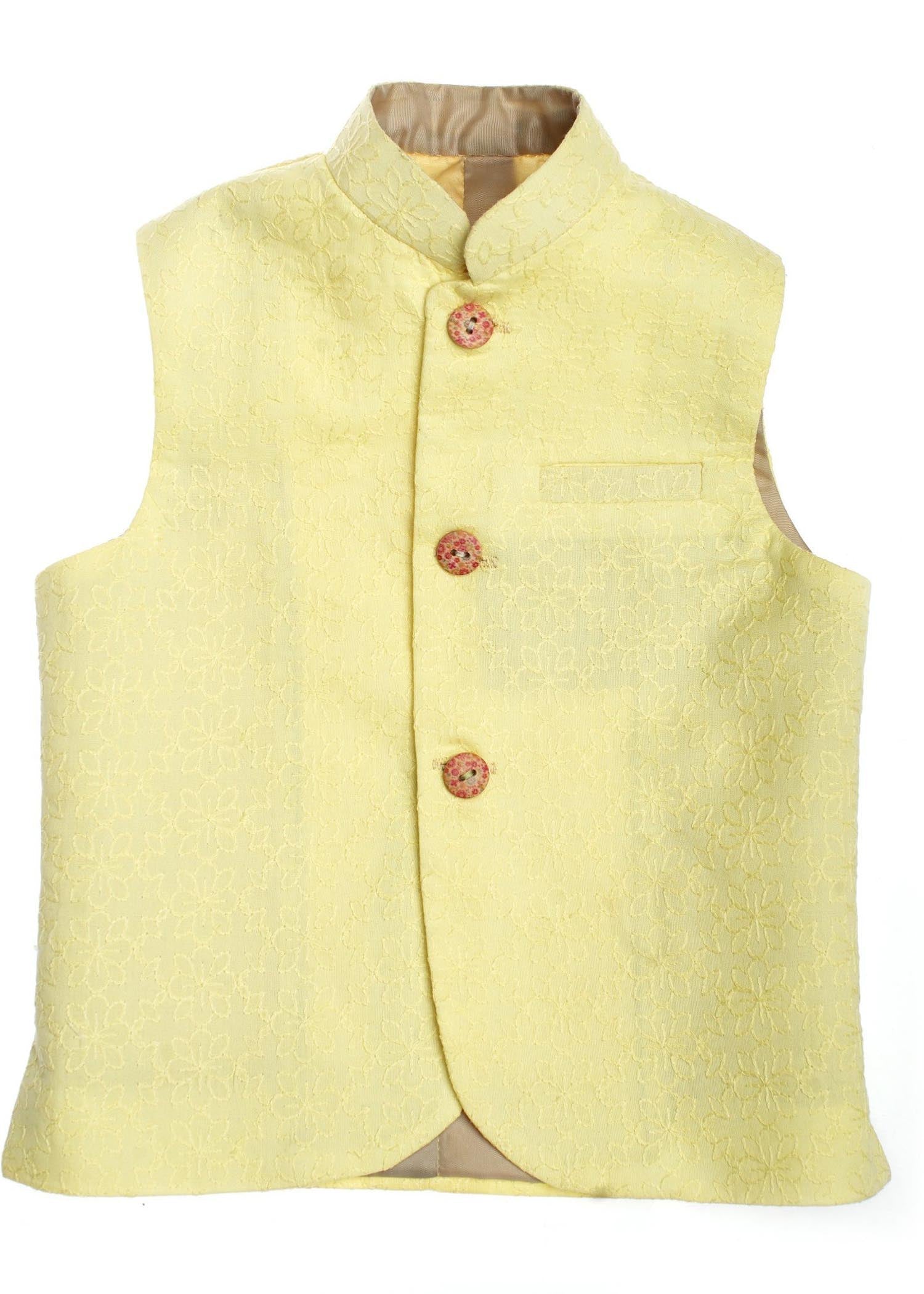 chikankari cotton Waistcoat in Yellow