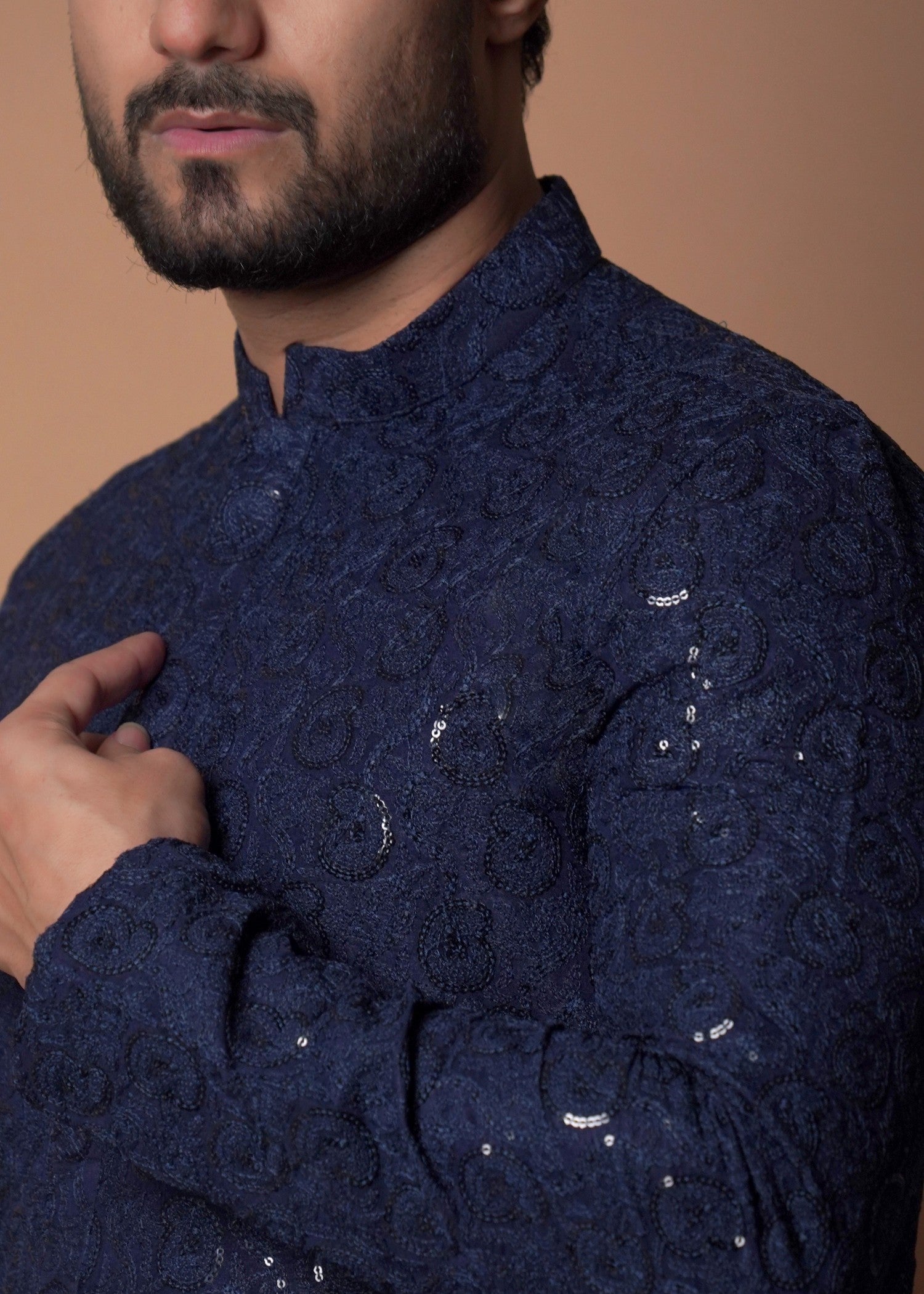 viscose raw silk Kurta Set in Navy blue