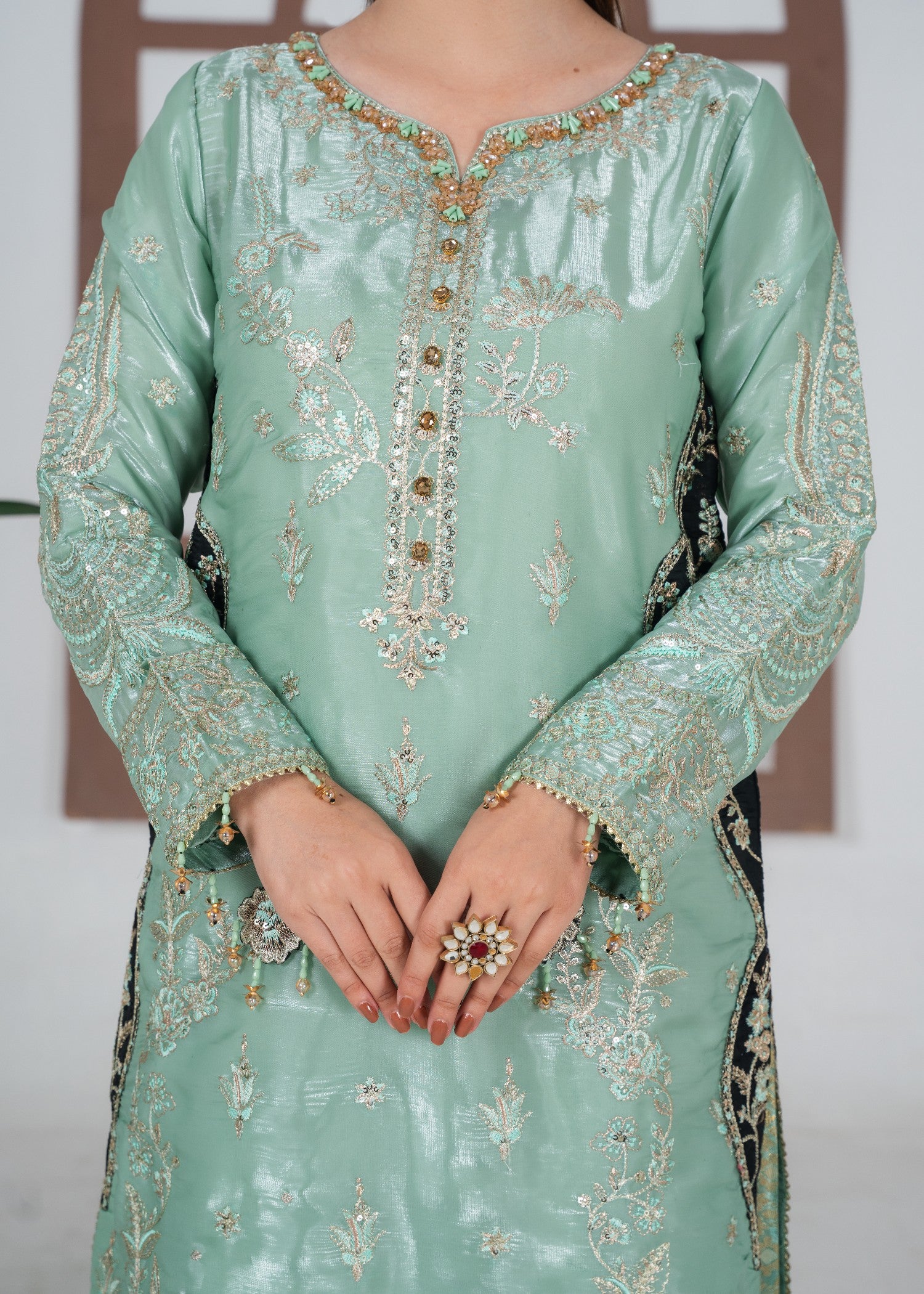 silk Kurta Set in Sage green
