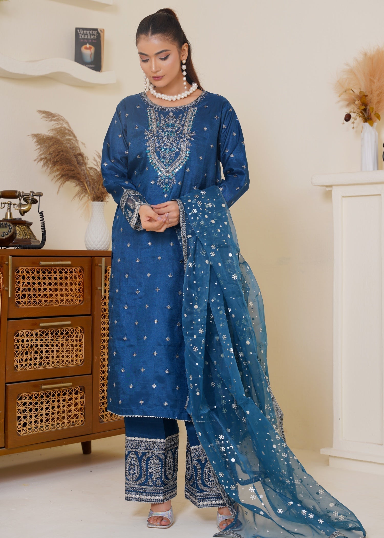 kattan silk Kurta Set in Ocean blue