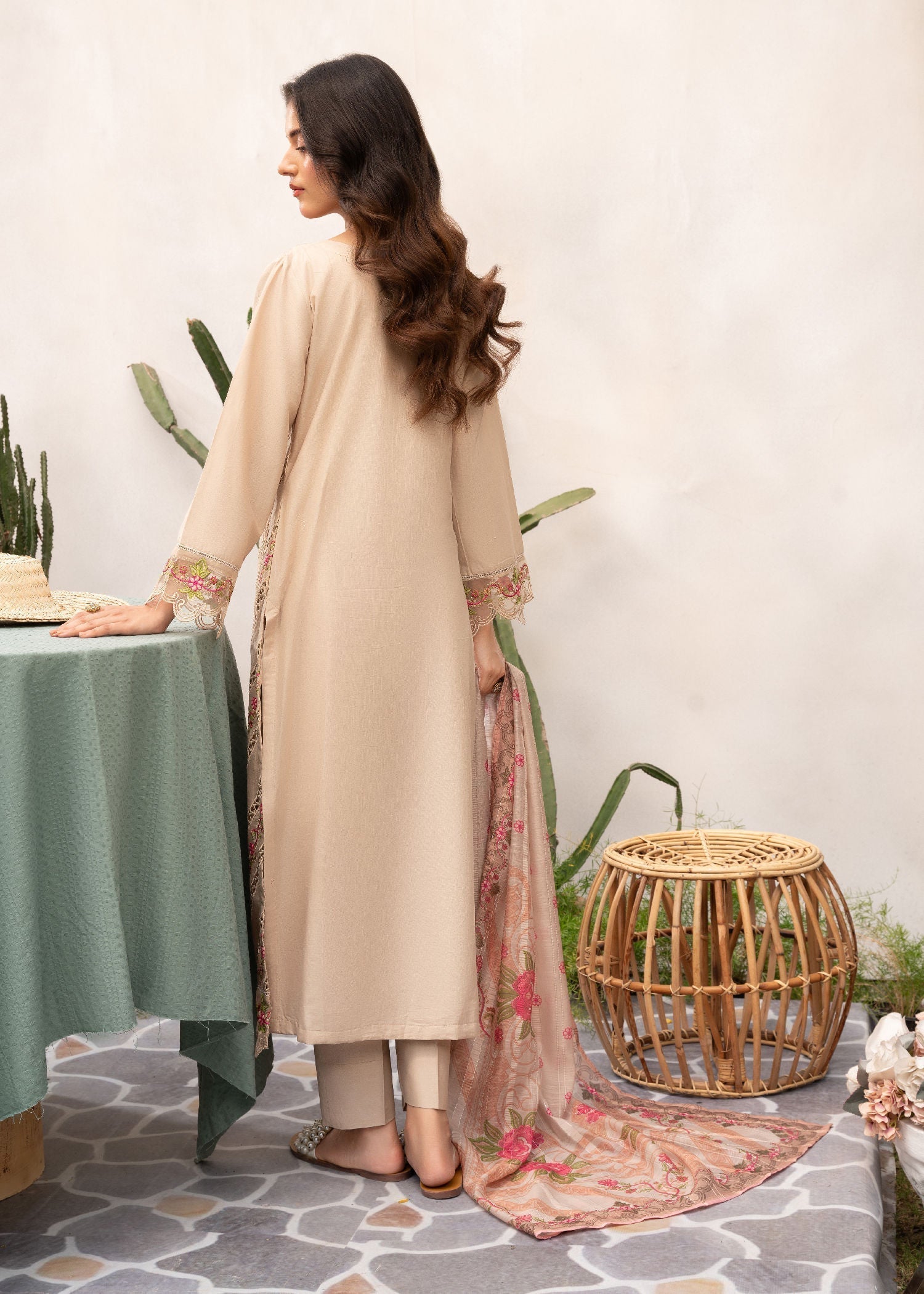 lawn Kurta Set in Beige