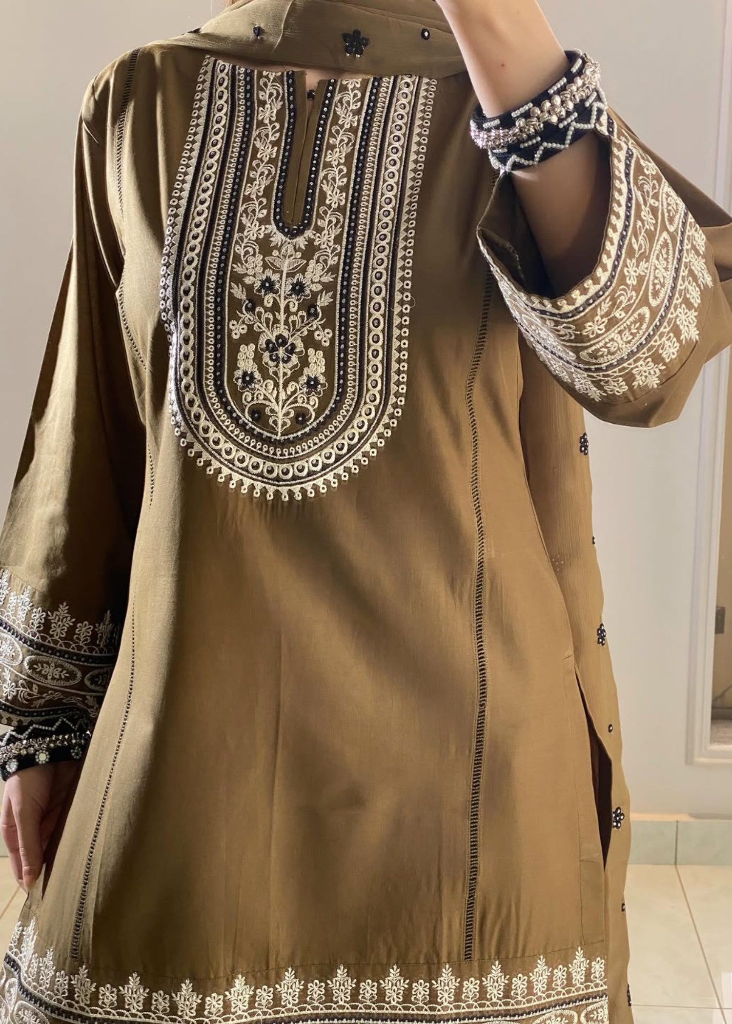 cotton Kurta Set in Earth brown