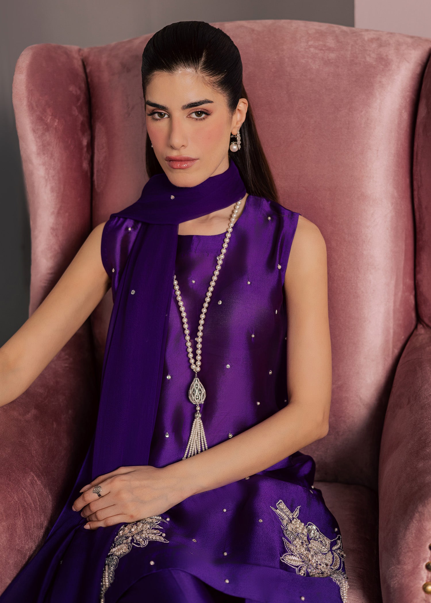 tussar silk Kurta Set in Purple