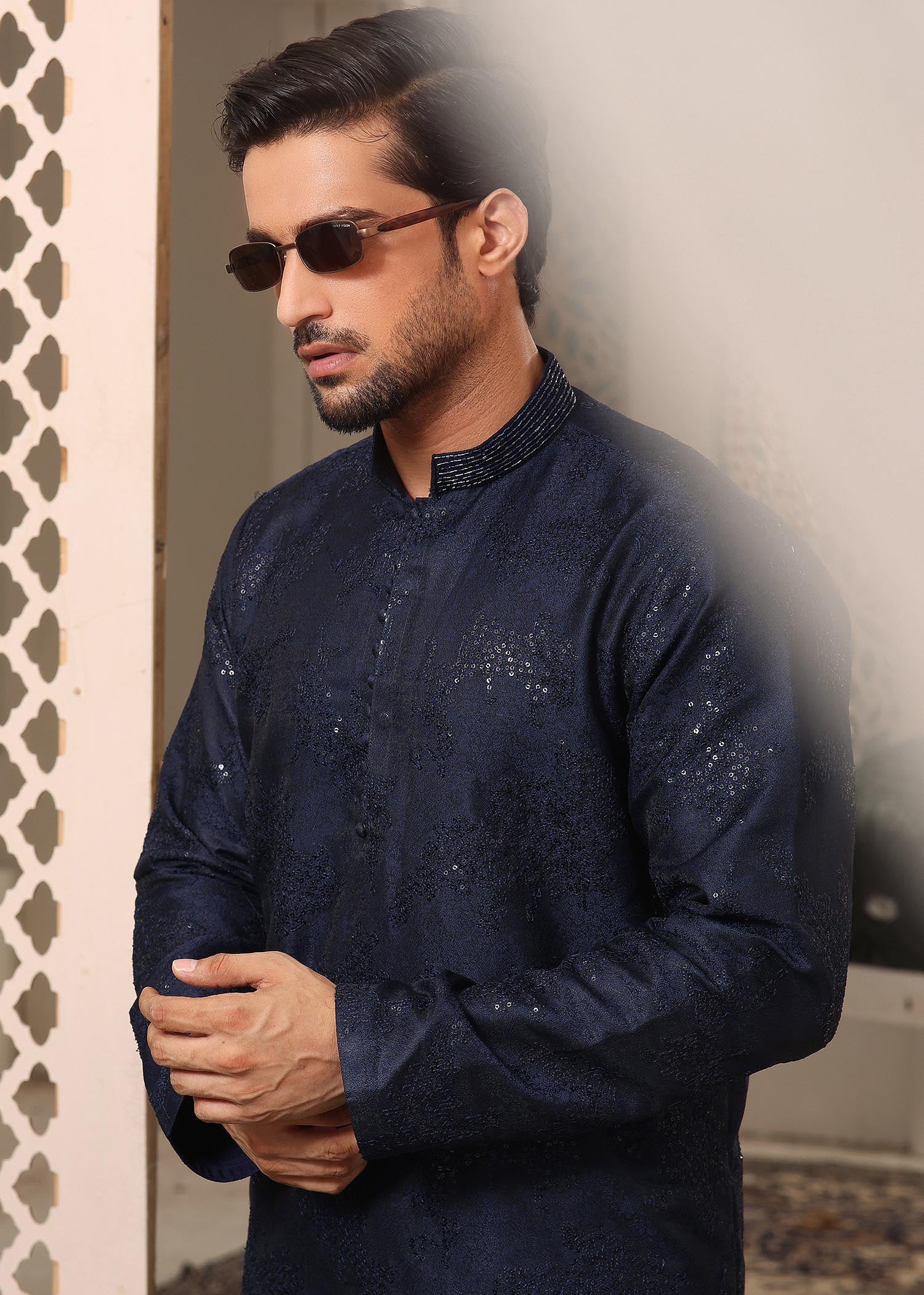 jamawar Kurta Set in Blue
