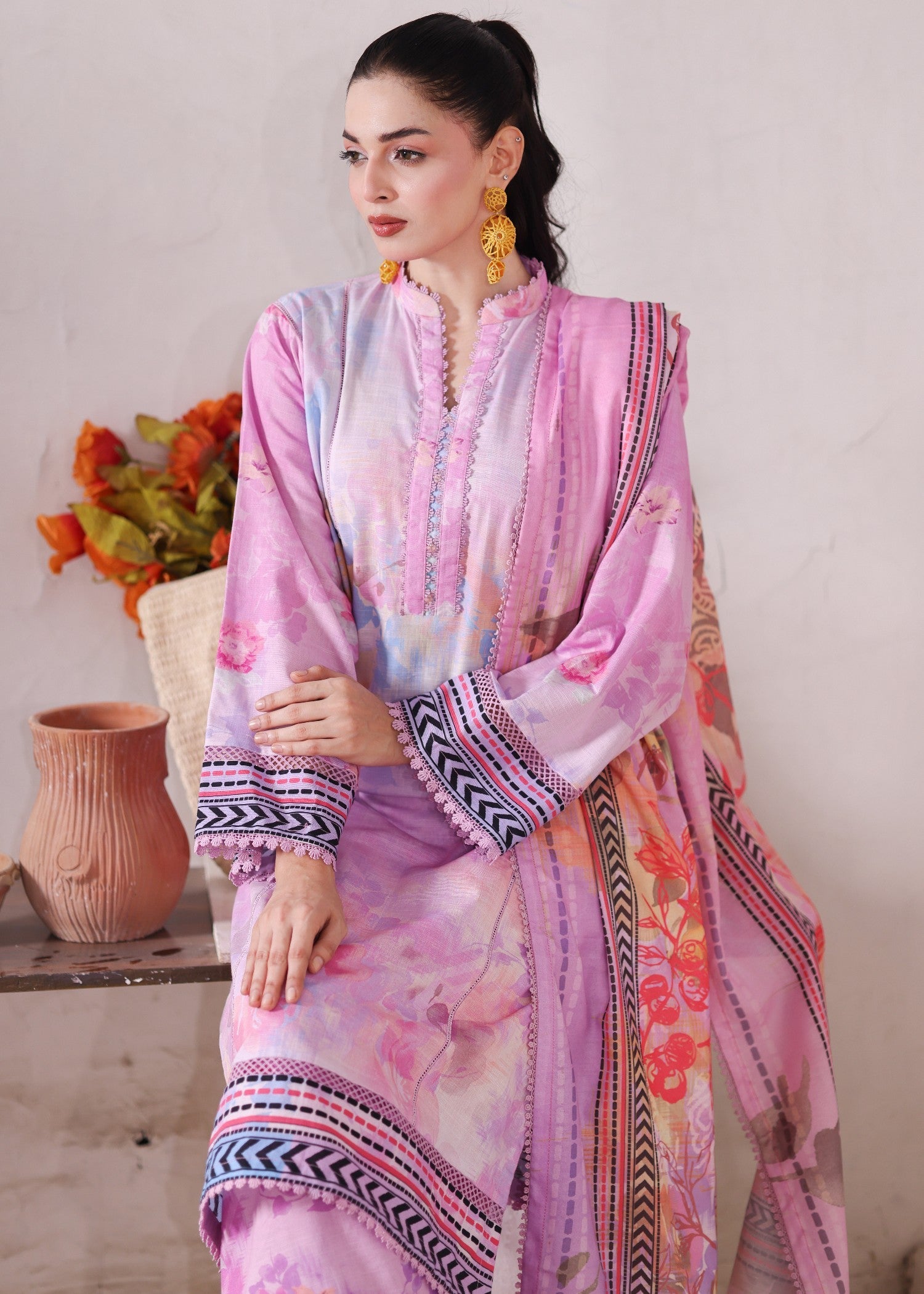 khaddar Kurta Set in Pastel pink