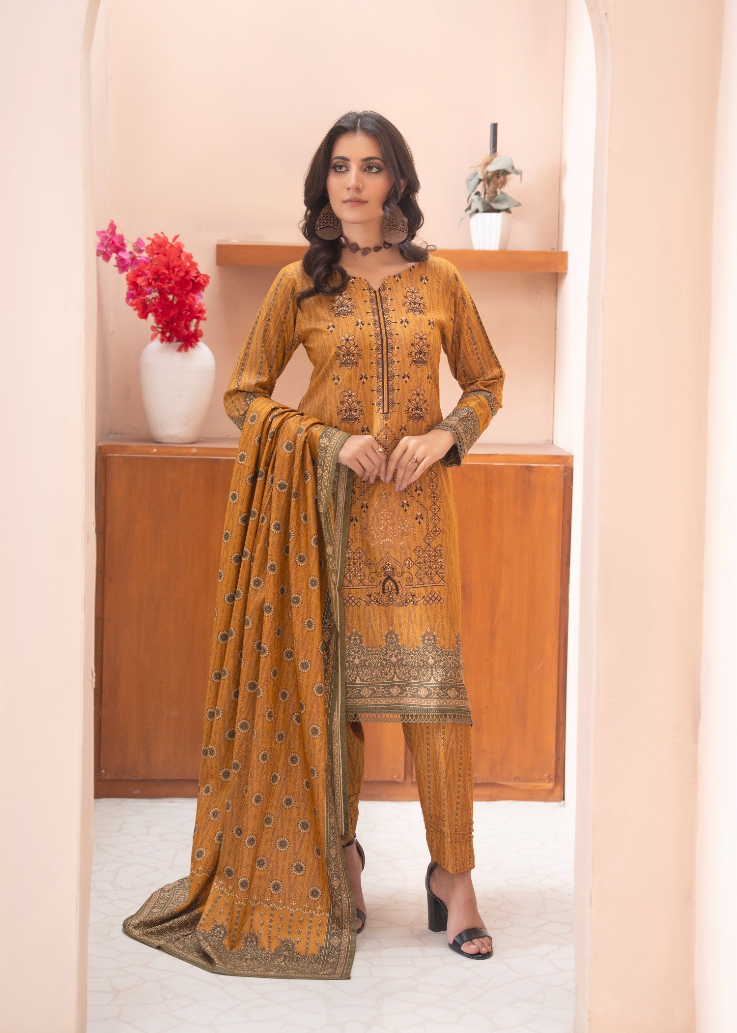 dhanak Kurta Set in Bright orange