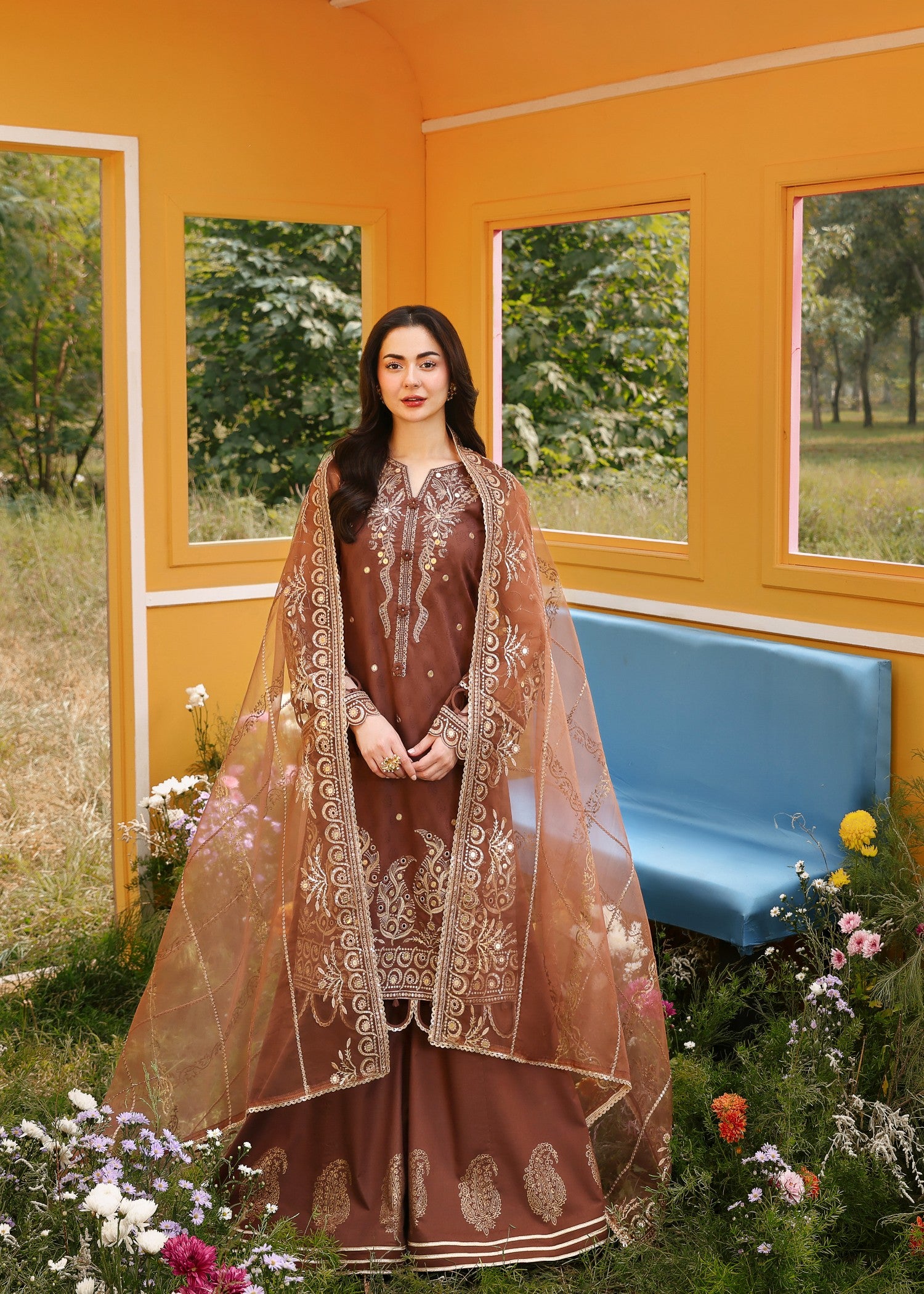 jacquard Sharara in Saddle brown