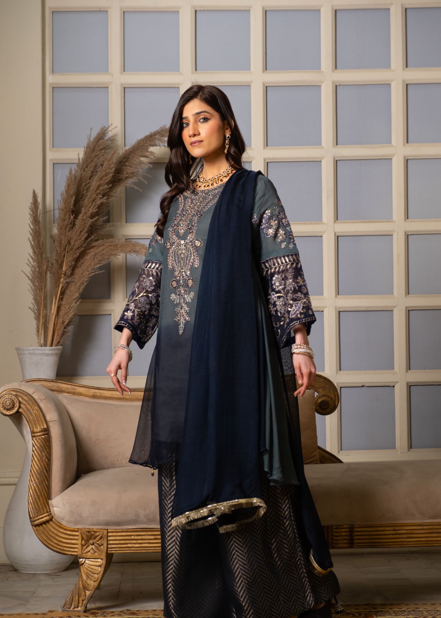 chiffon Short Frock in Grey