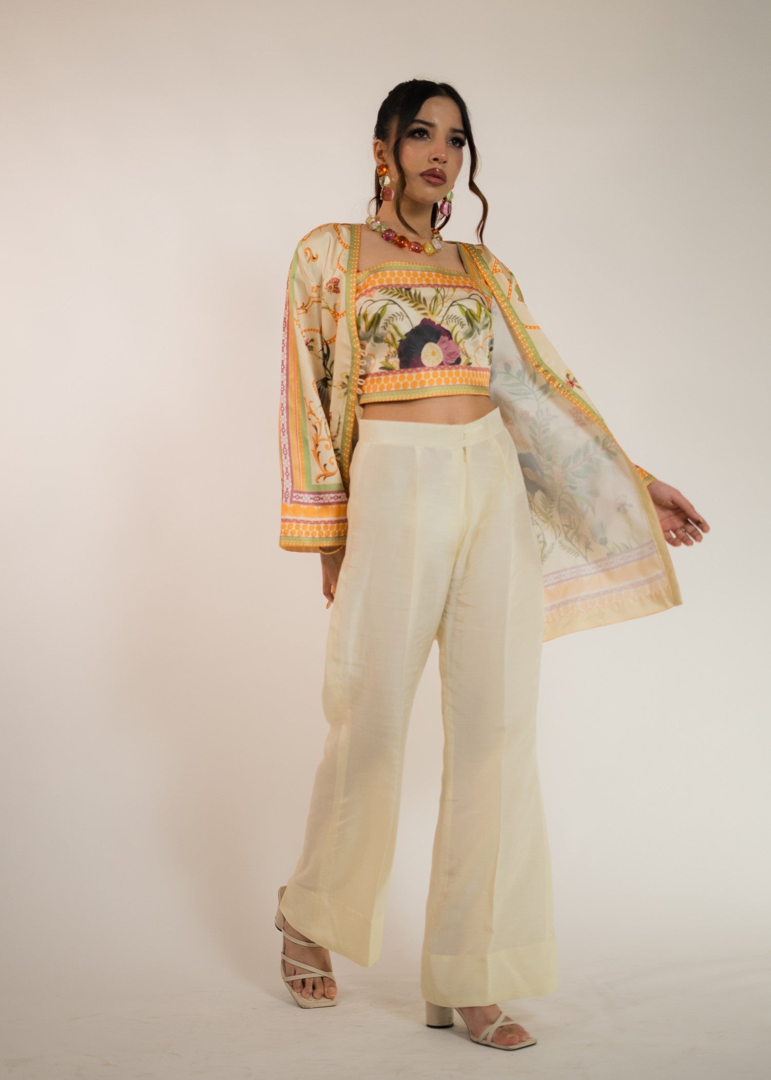 silk charmeuse Jacket in Golden orange, light yellow, pale yellow