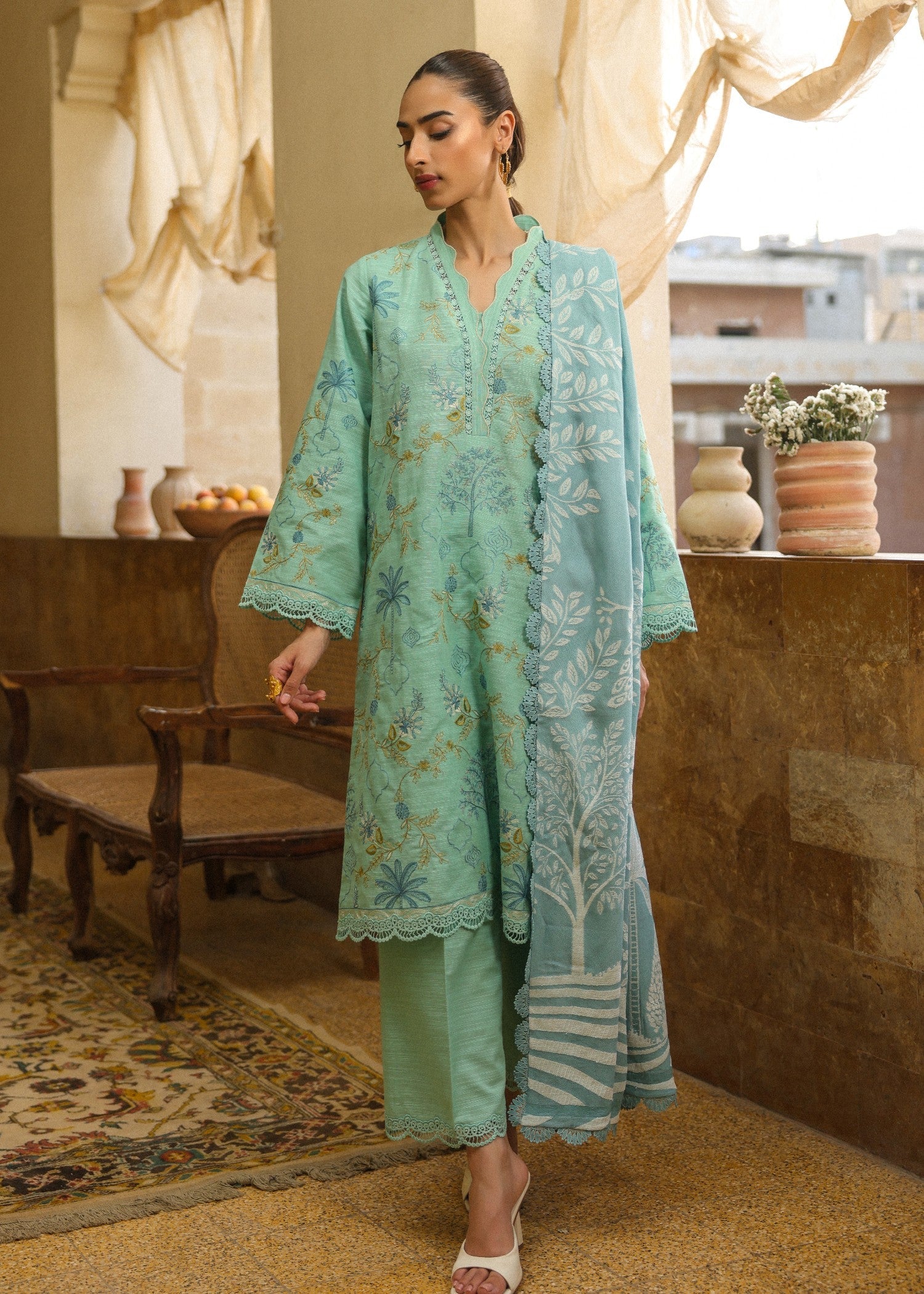 khaddar Unstitched in Aquamarine