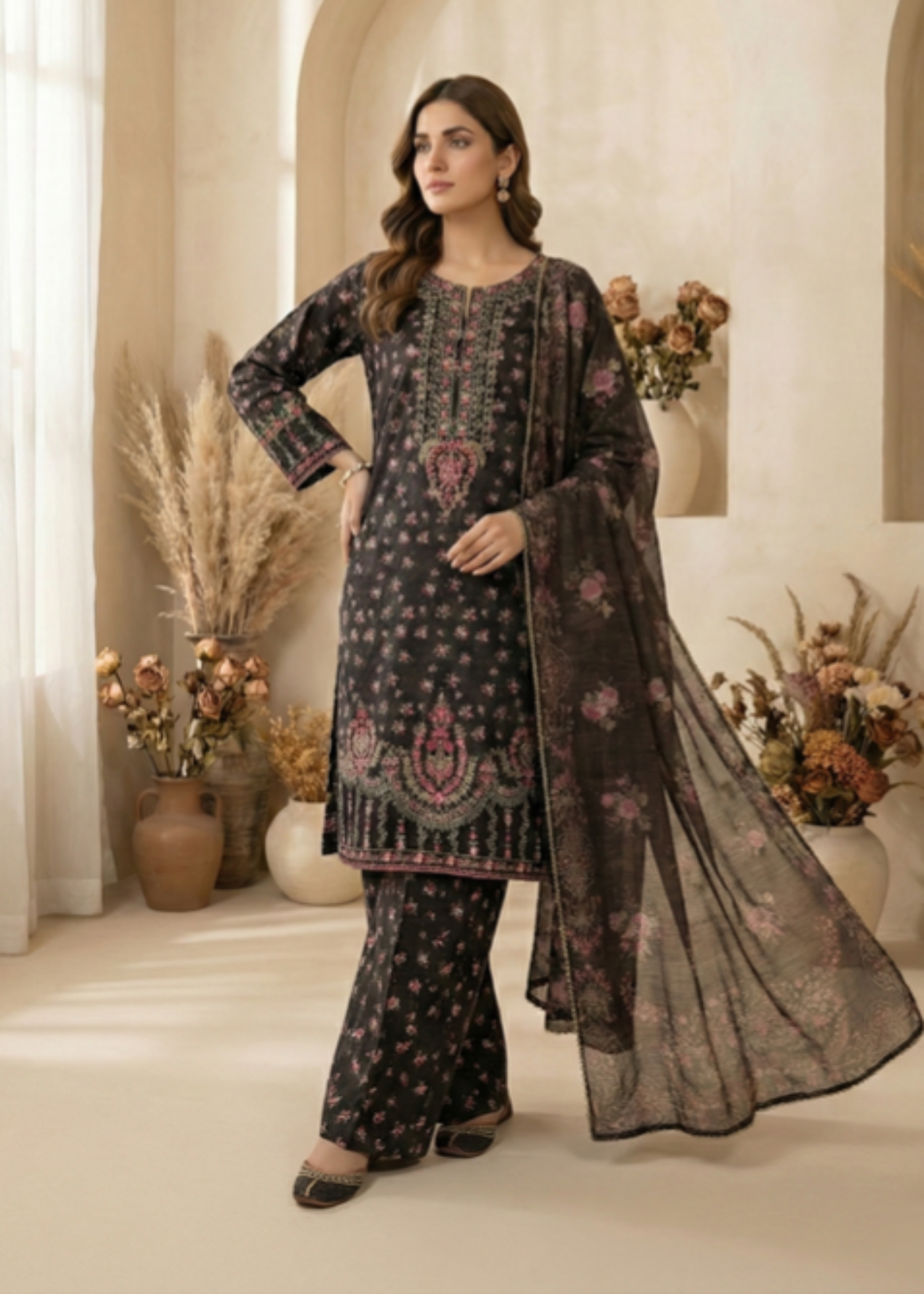 cotton dobby Kurta Set in Black