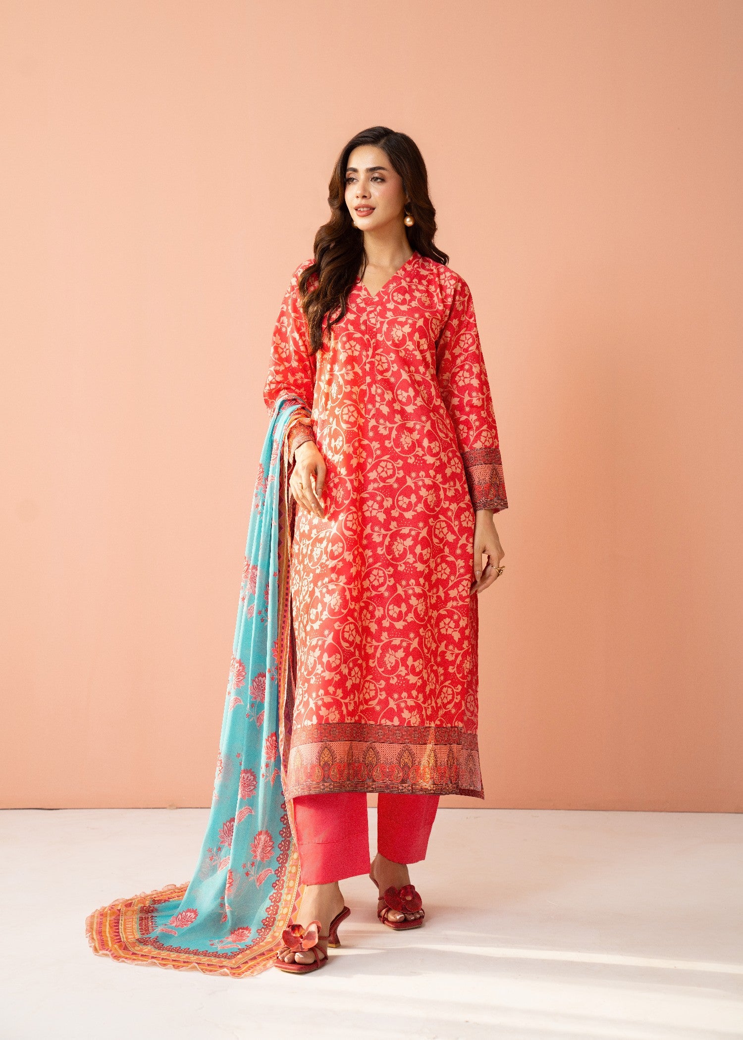 lawn cotton Kurta Set in Taffy pink