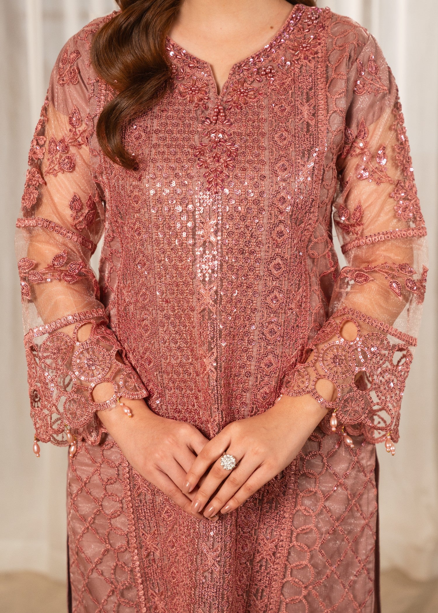 net Kurta Set in Lavender pink