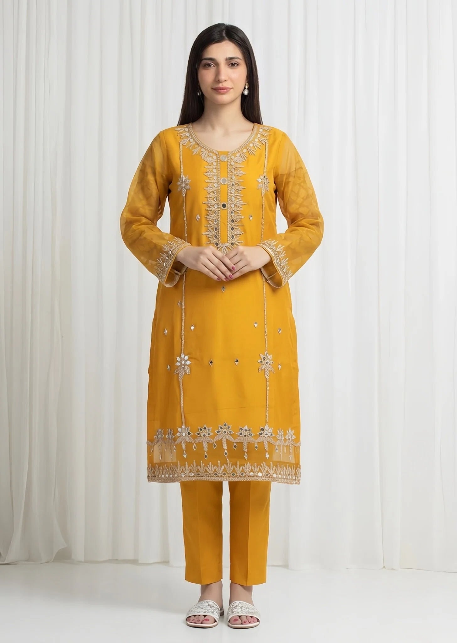organza Kurti in Goldfish orange
