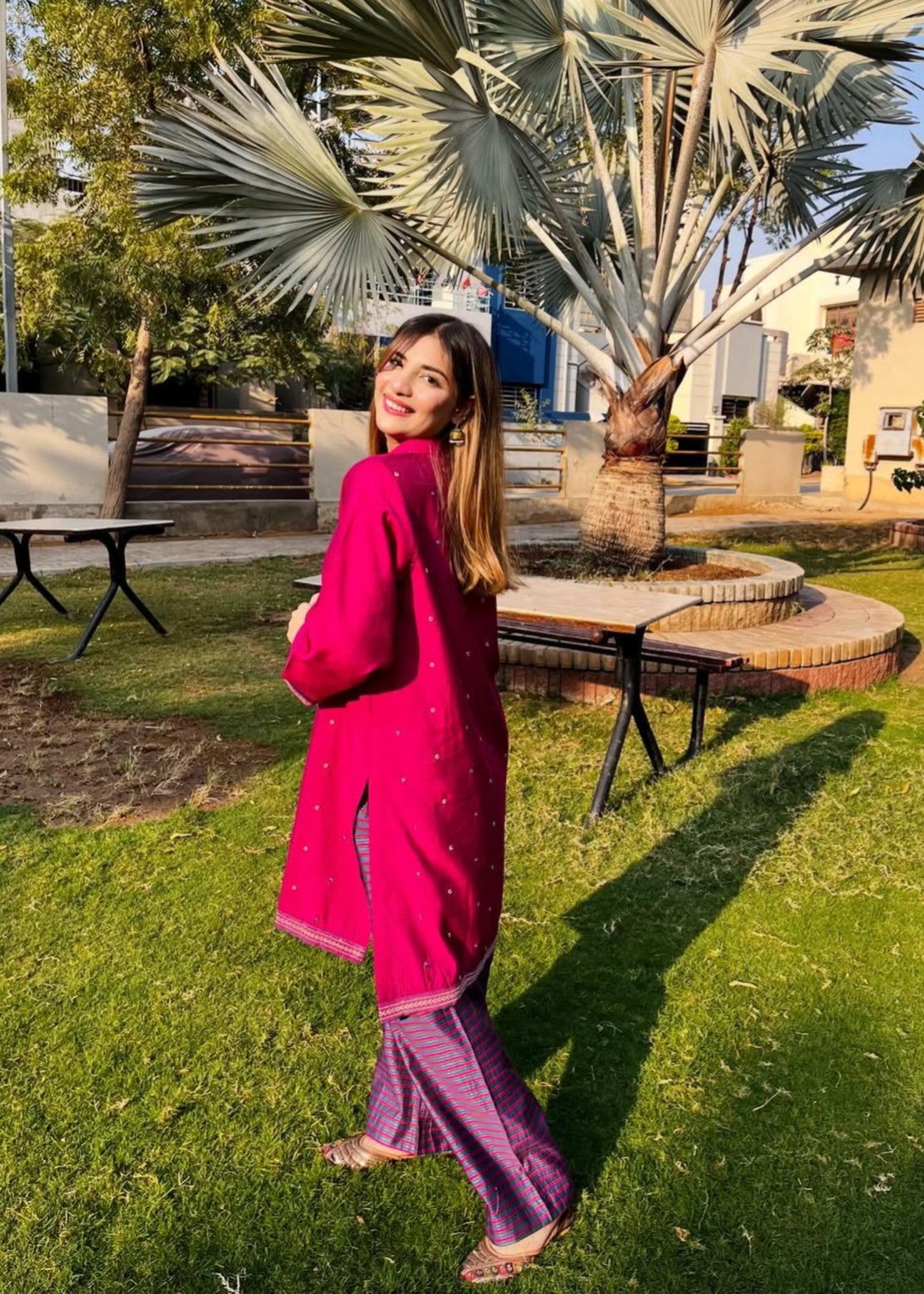 viscose Kurta Set in Royal amethyst, deep pink