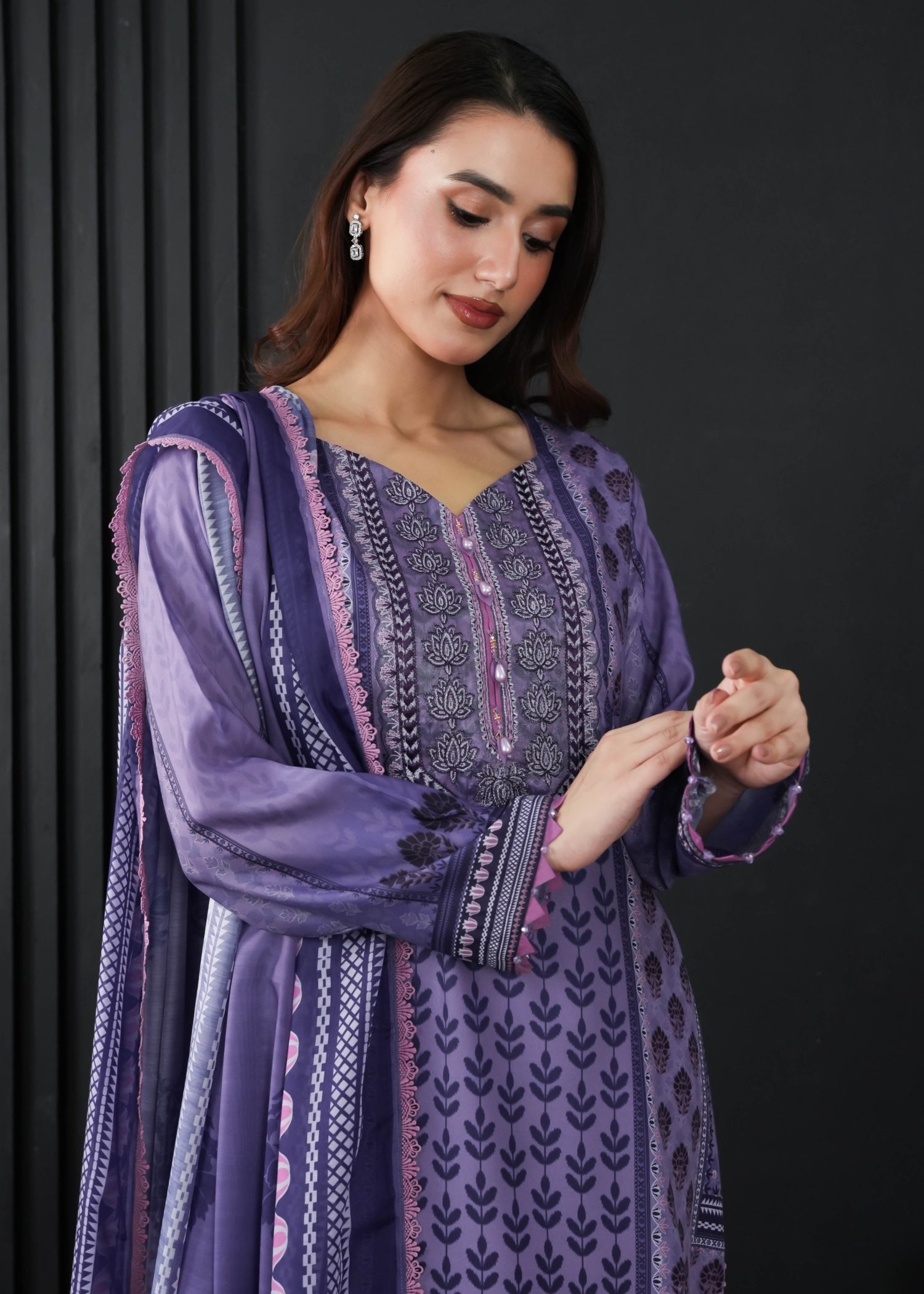 slub cambric Kurta Set in Heathered lilac
