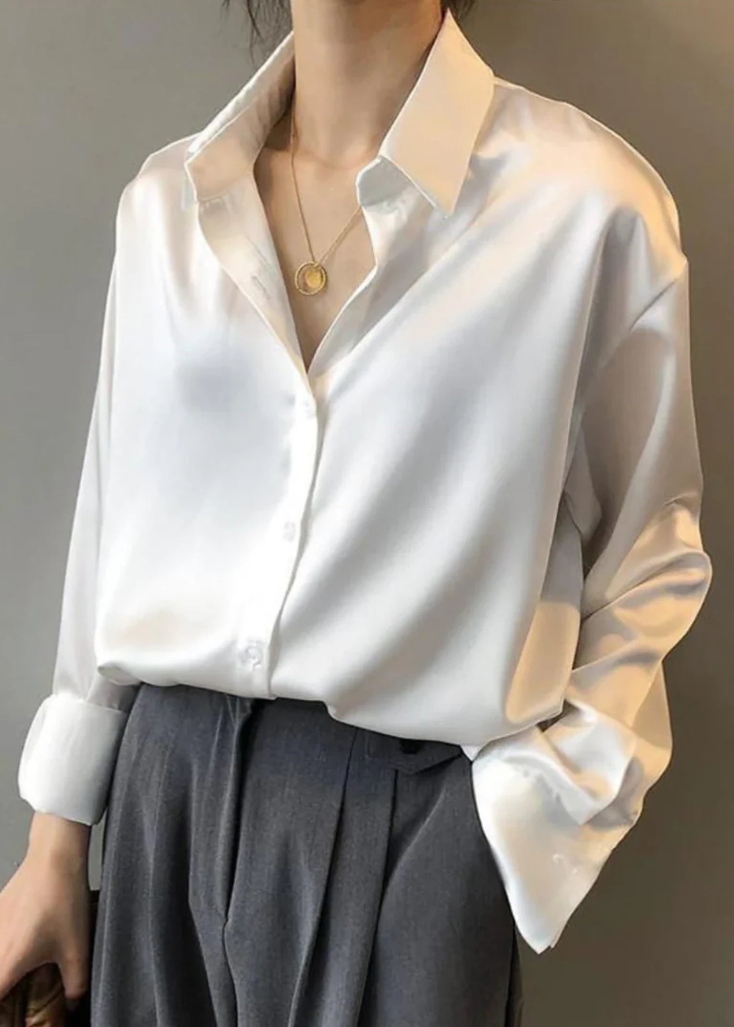 blended satin polyester Formal Shirt in White