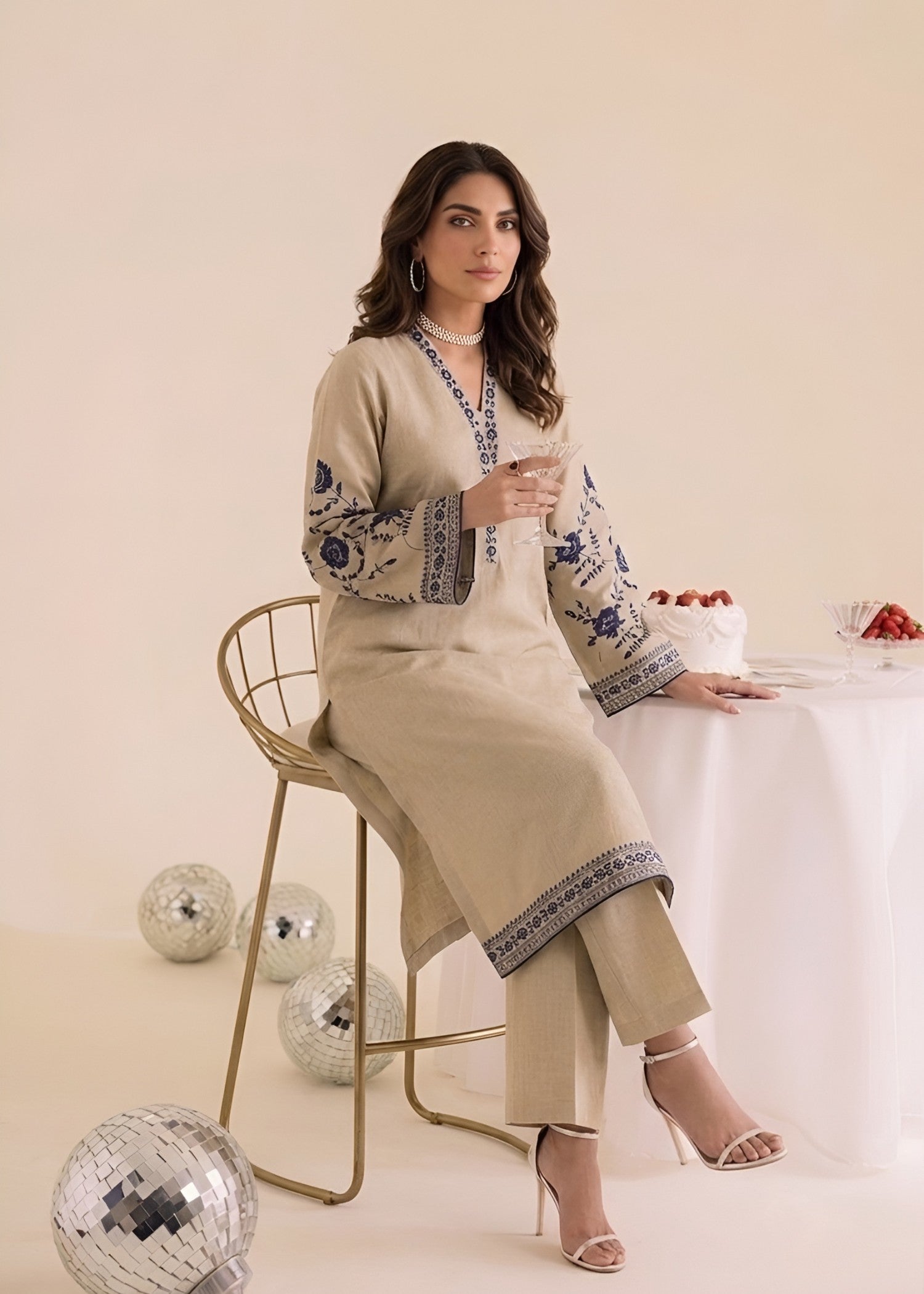 linen Kurta Set in Antique white