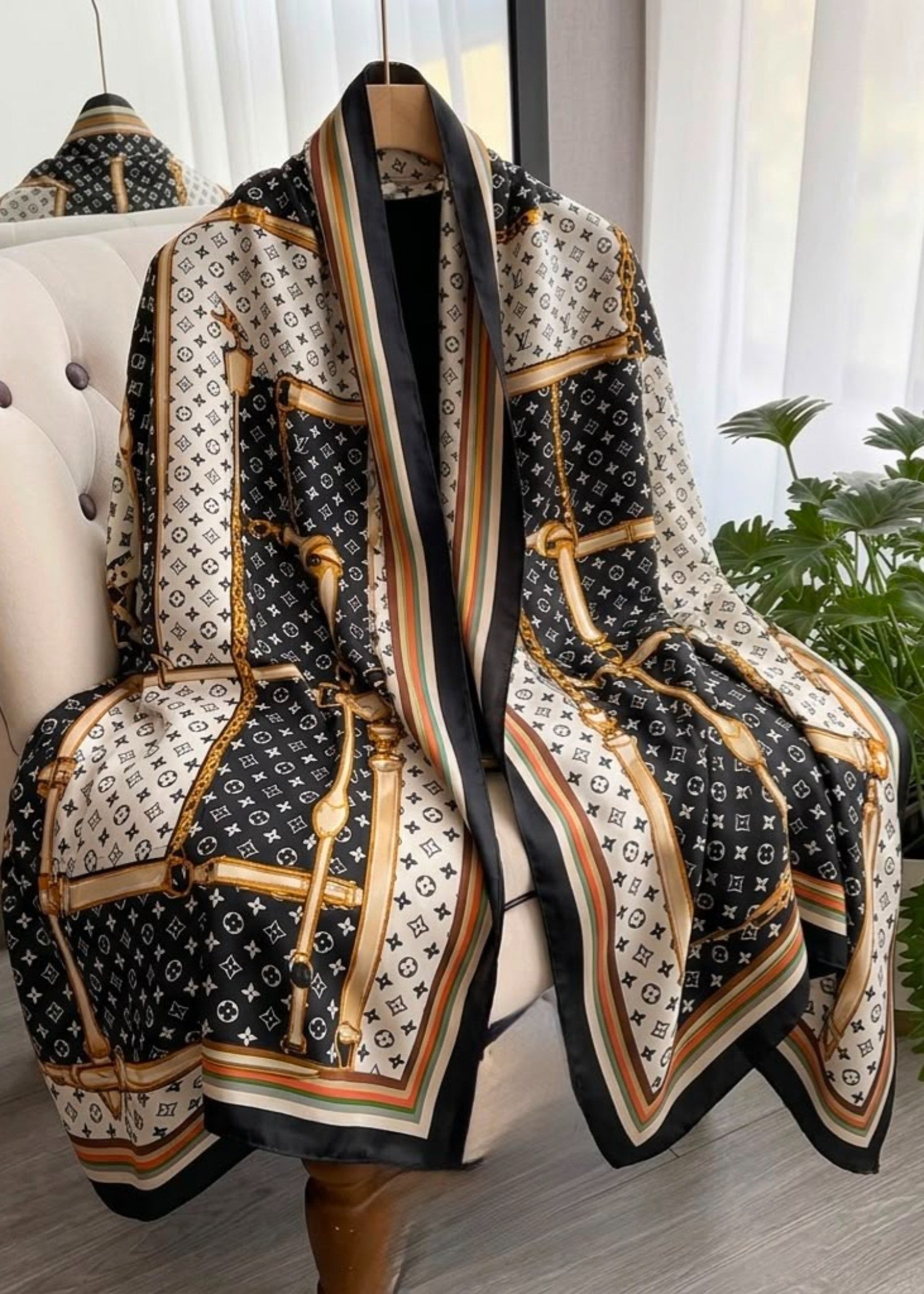 silk Hijab in Black, gold