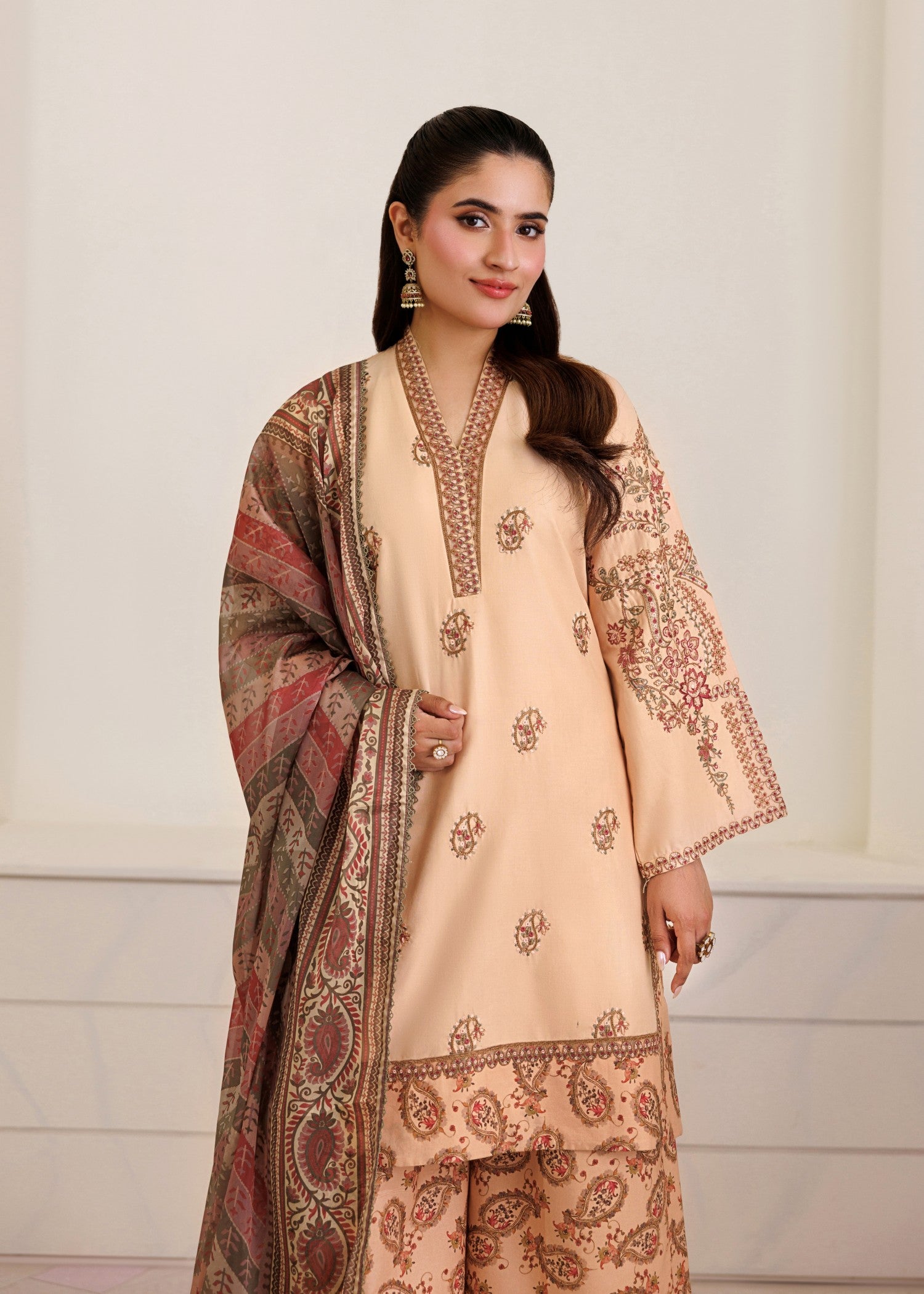 lawn Kurta Set in Peach orange