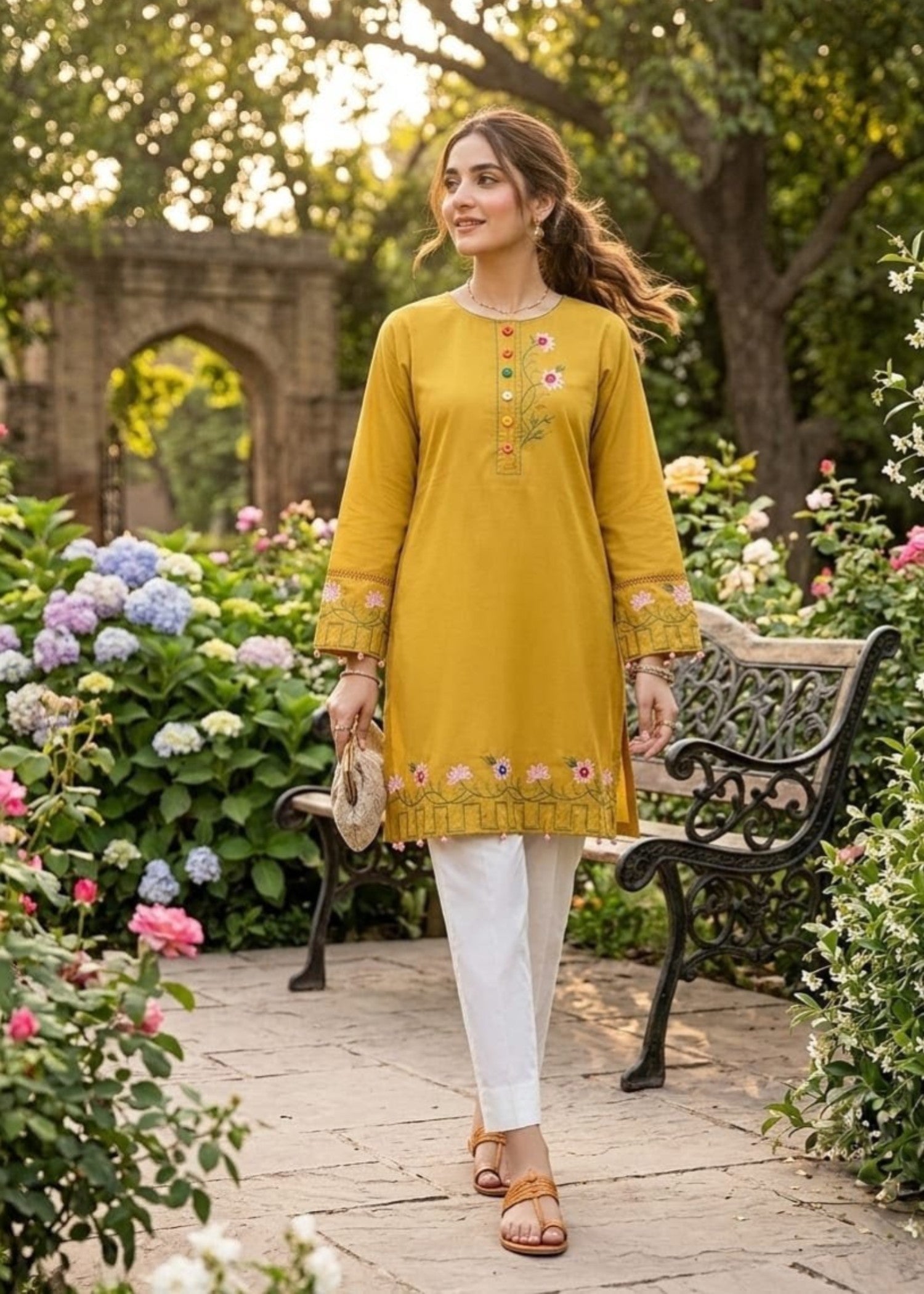 cotton Kurta Set in Goldenrod