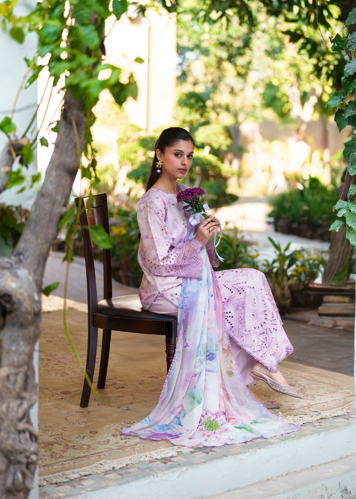 lawn Kurta Set in Lavender mist