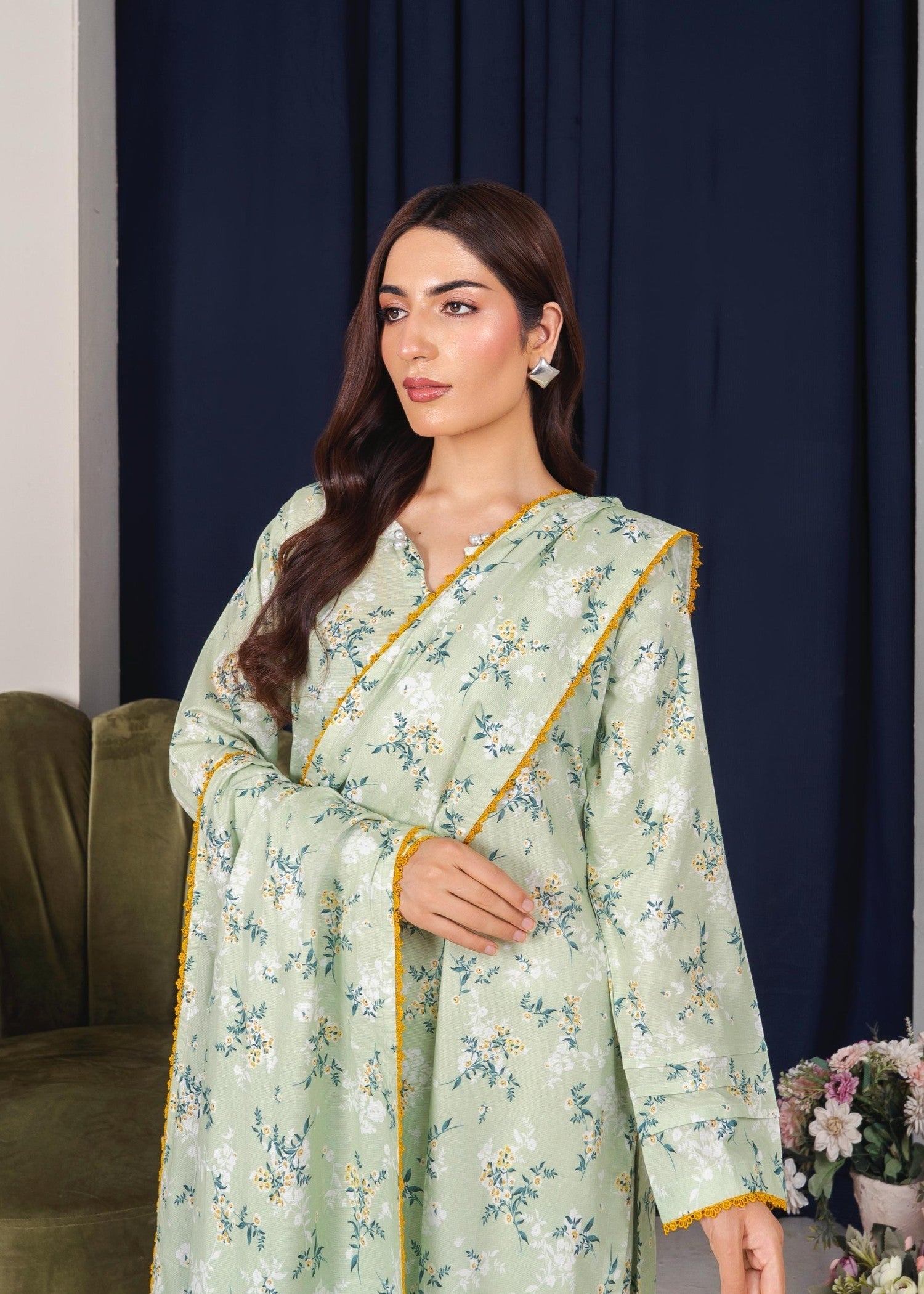 corduroy Kurta Set in Mint green