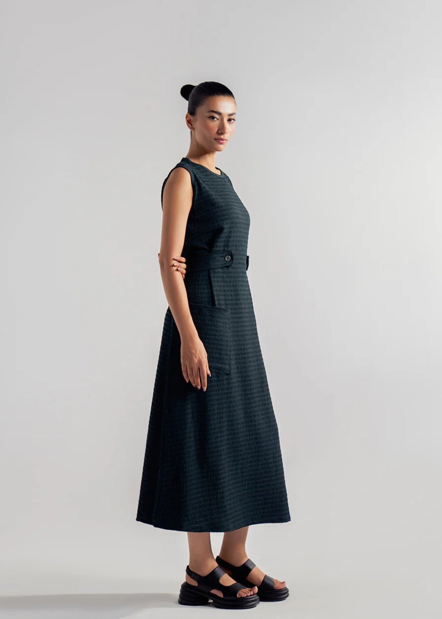 textured grip Dress in Aegean blue