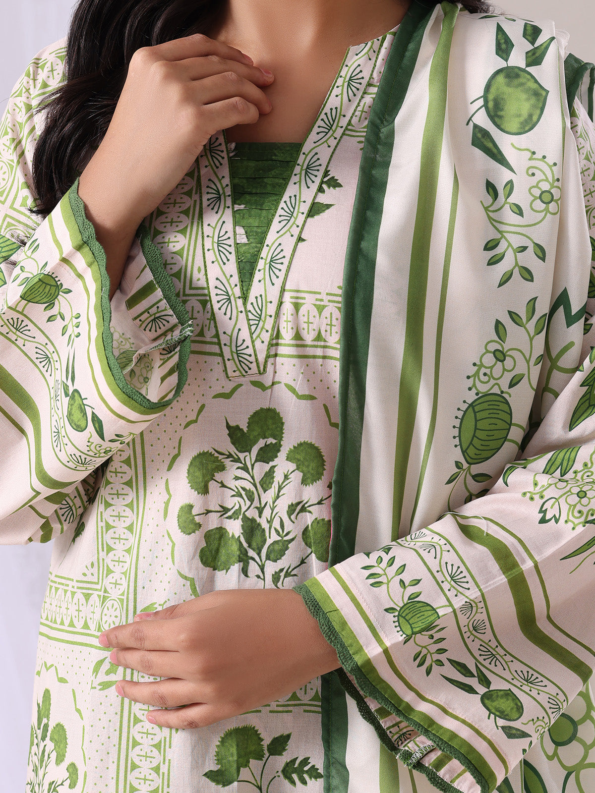 ribbed lawn Kurta Set in Lawn green