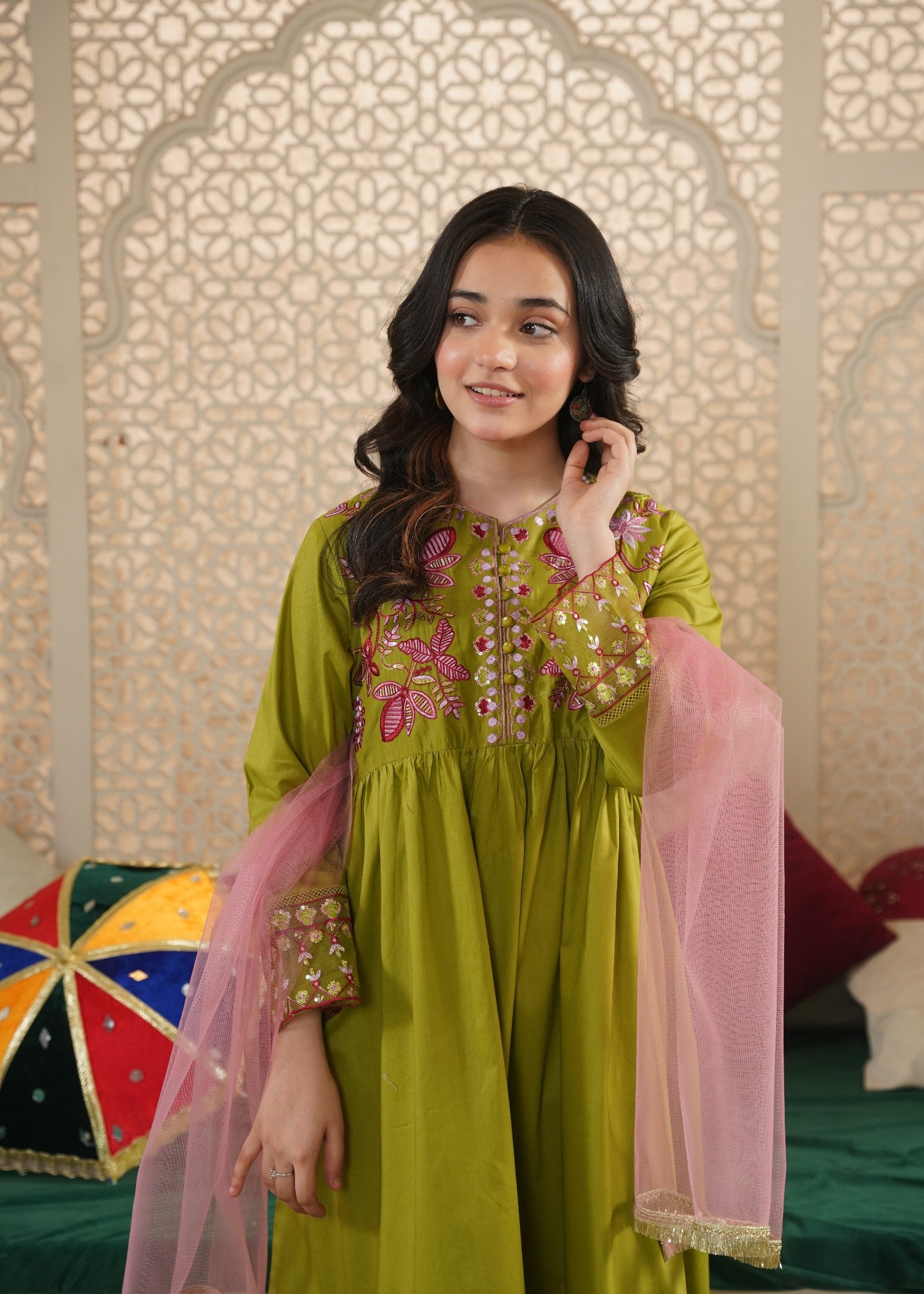 cotton Pishwas in Apple green