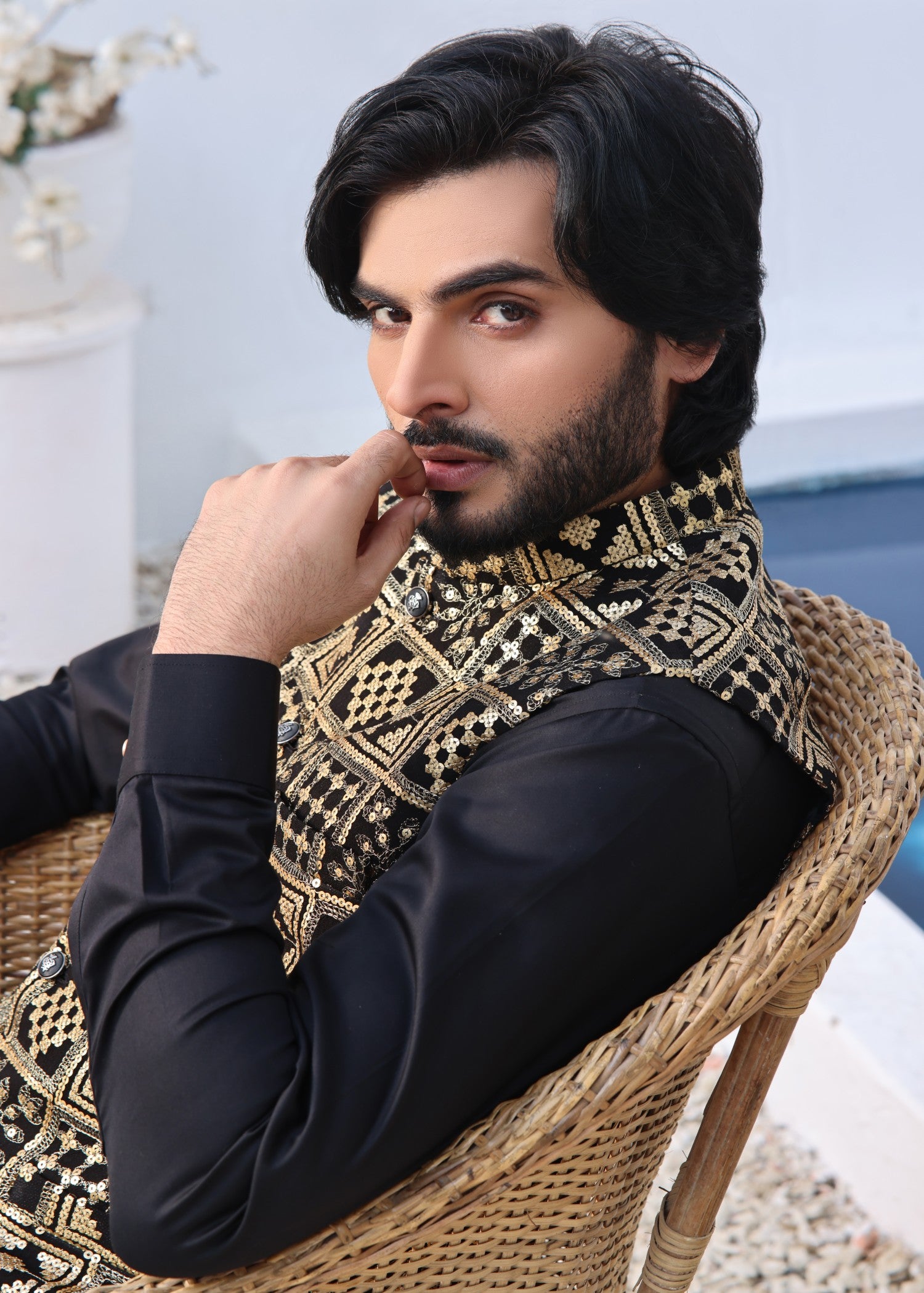 chiffon Waistcoat in Gold by J Pardesi