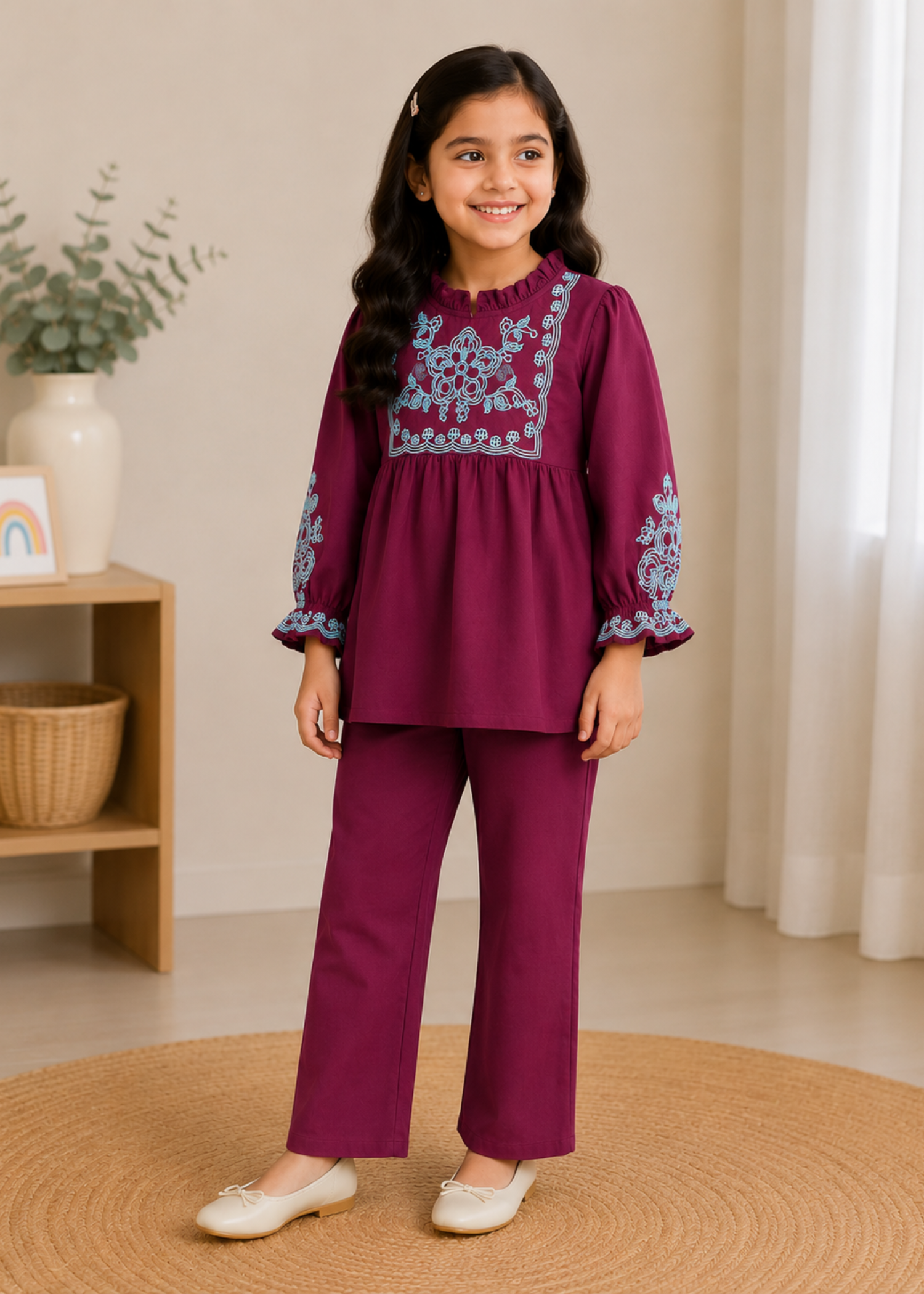 cotton Short Frock in Maroon