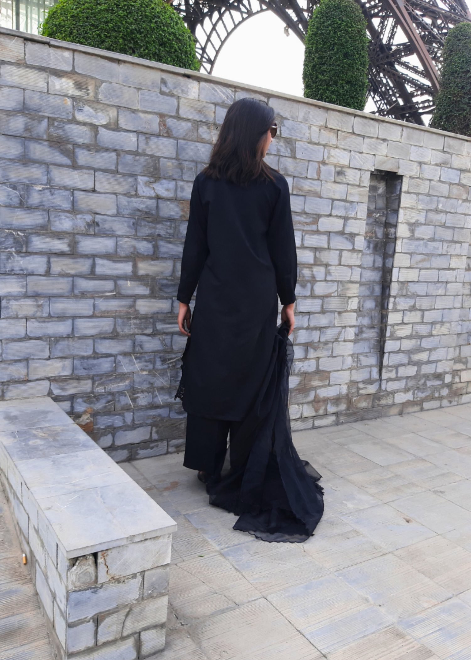 textured grip Kurta Set in Black