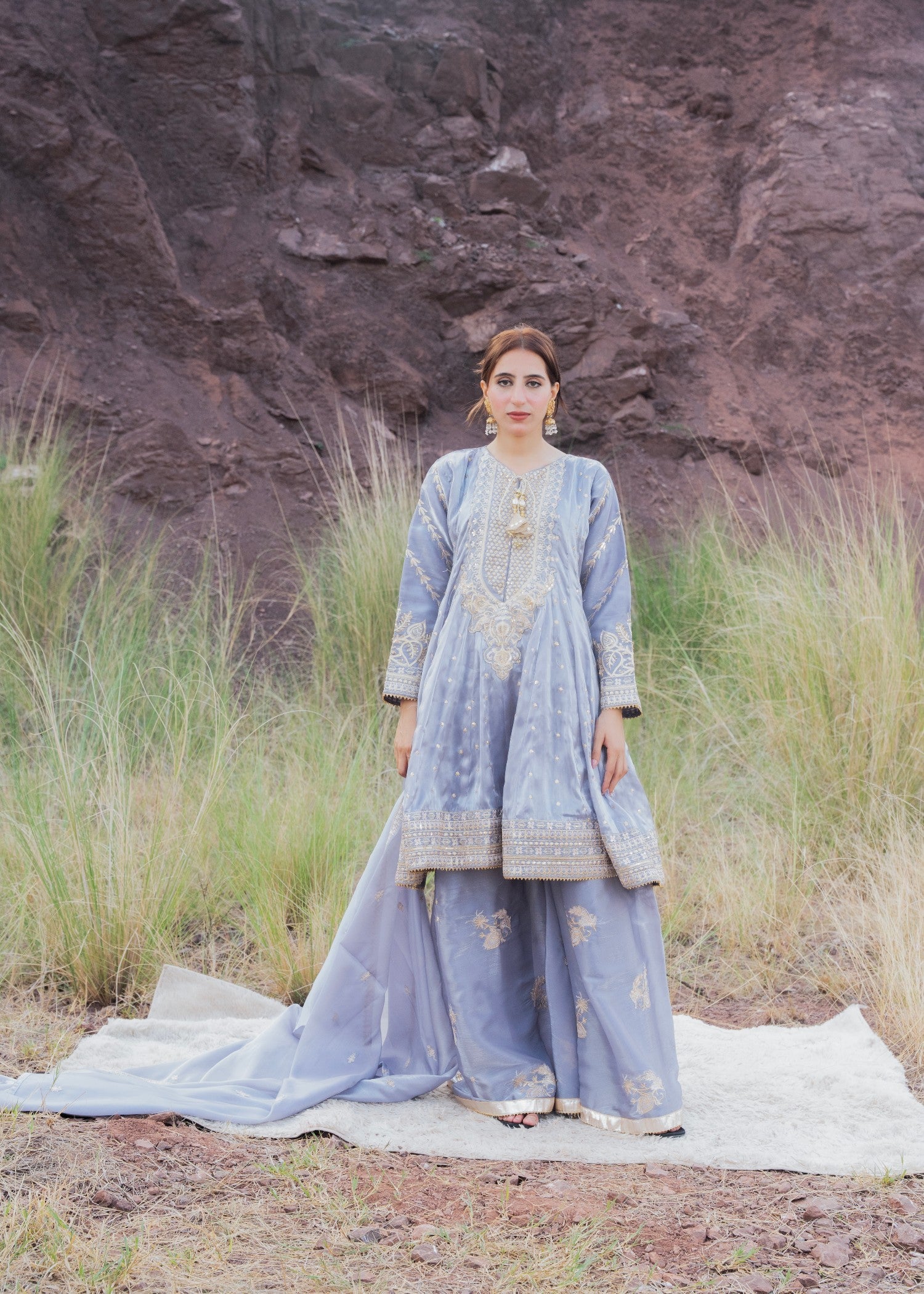 cotton silk Short Frock in Lavender