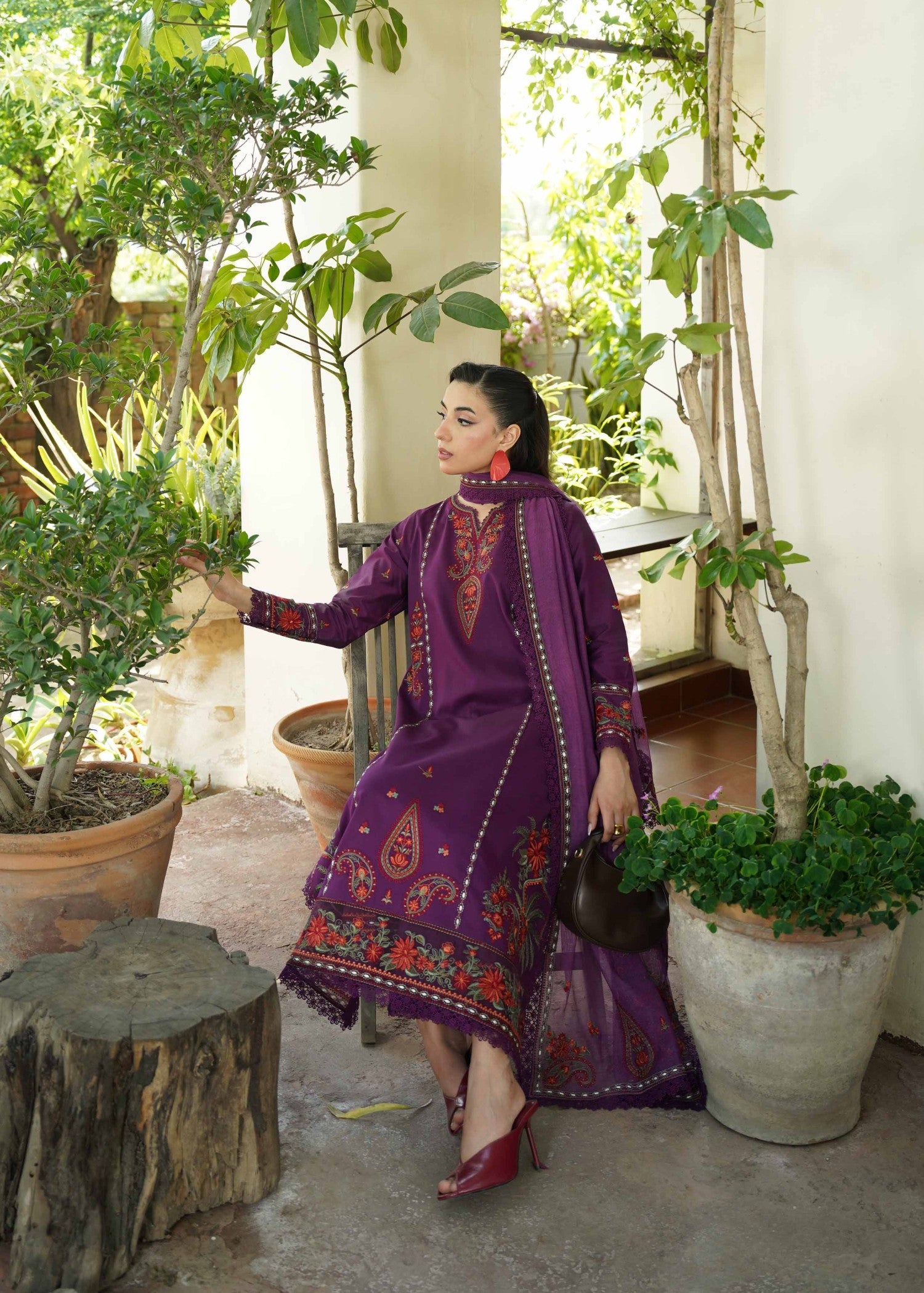 lawn Kurta Set in Royal purple