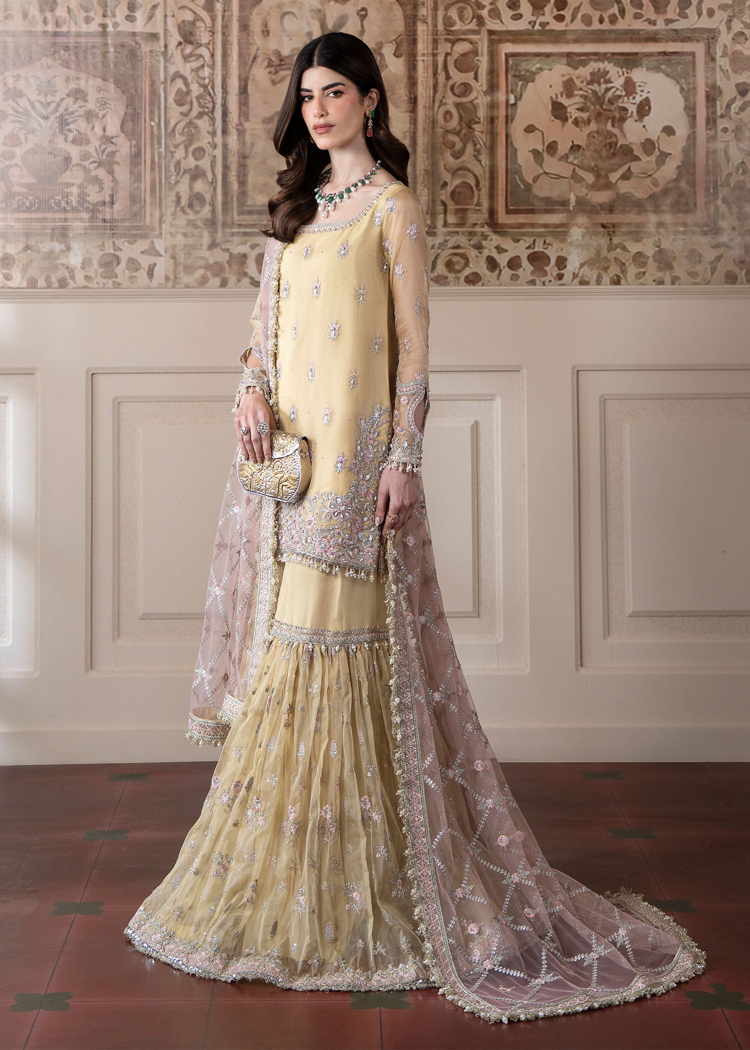 organza Gharara in Butter