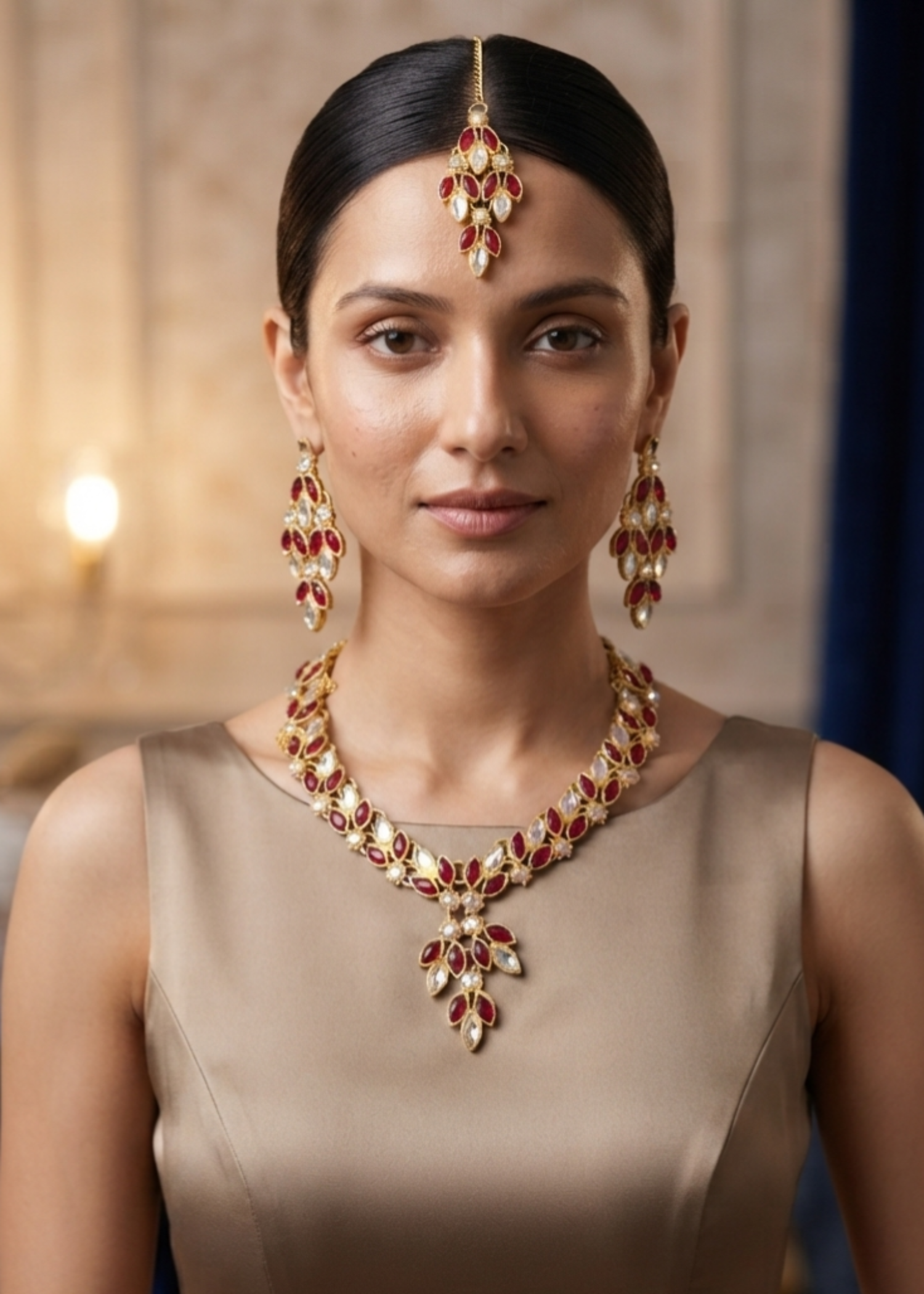 Jewelry Set in Pearl white, maroon Color by - Trendy Women Jewelry Set TJJ5185