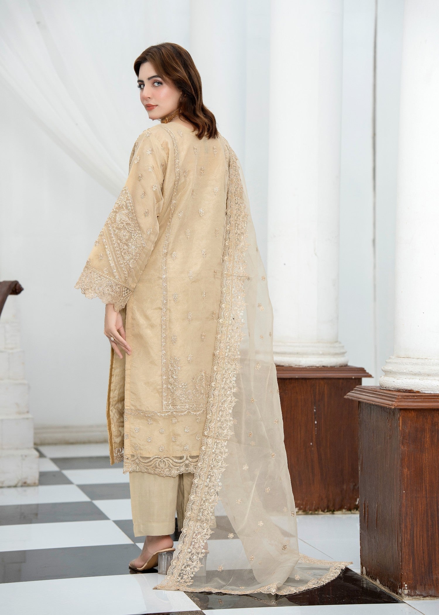 chiffon Kurta Set in Vanilla
