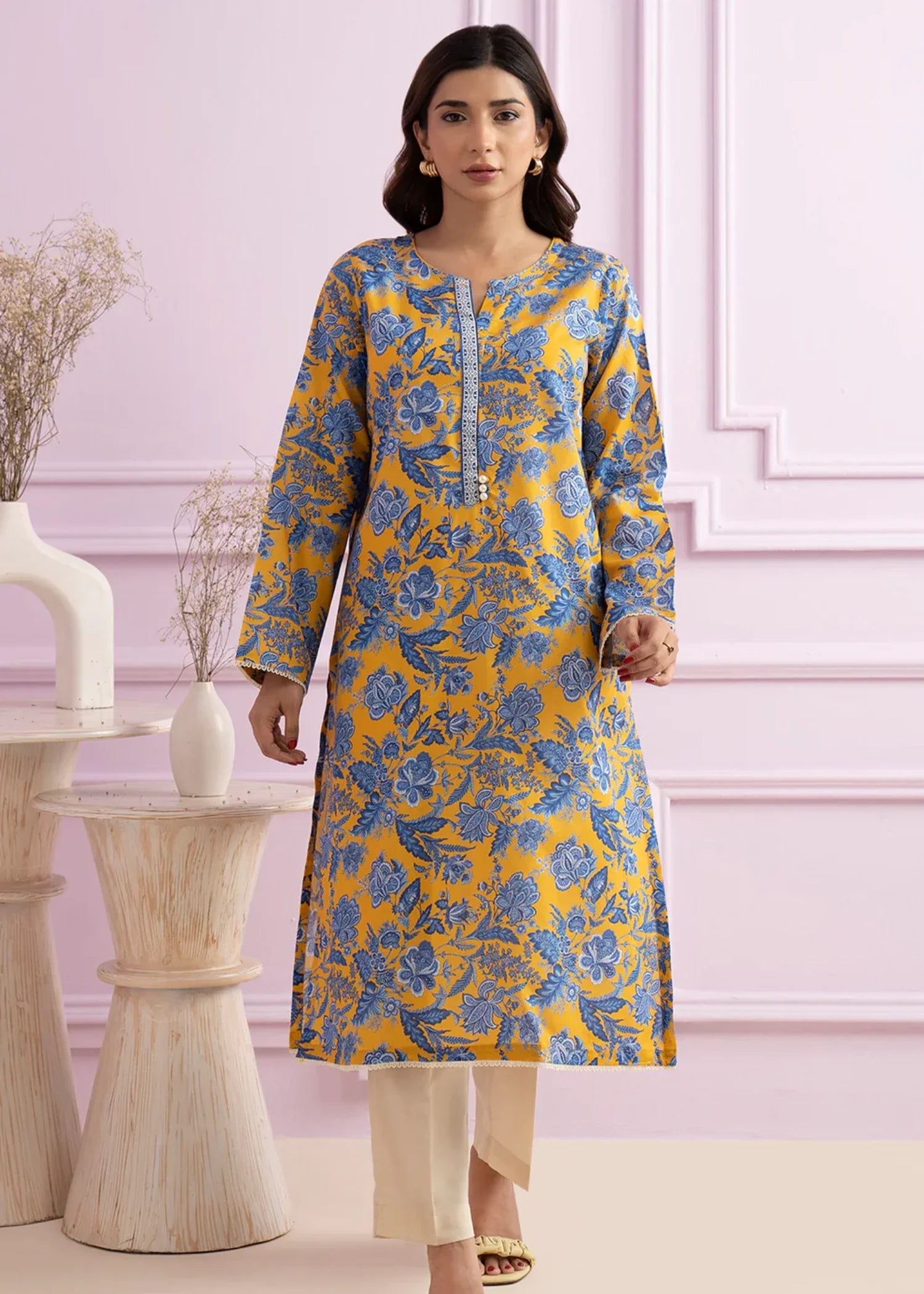 lawn Kurti in Yellow