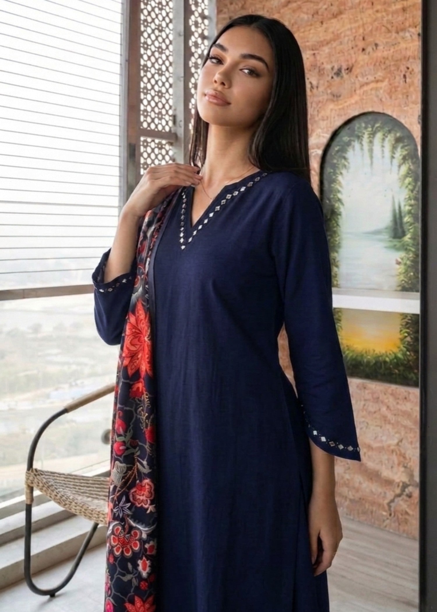 dhanak Kurta Set in Midnight blue