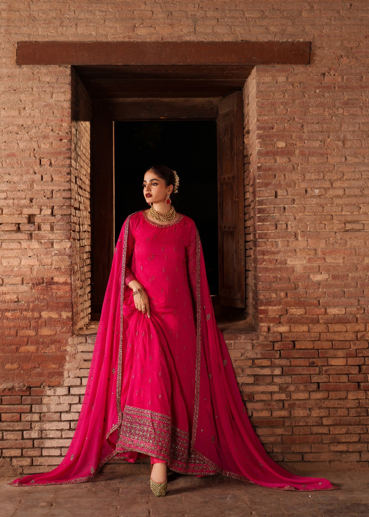 crinkle chiffon Maxi in Shocking pink