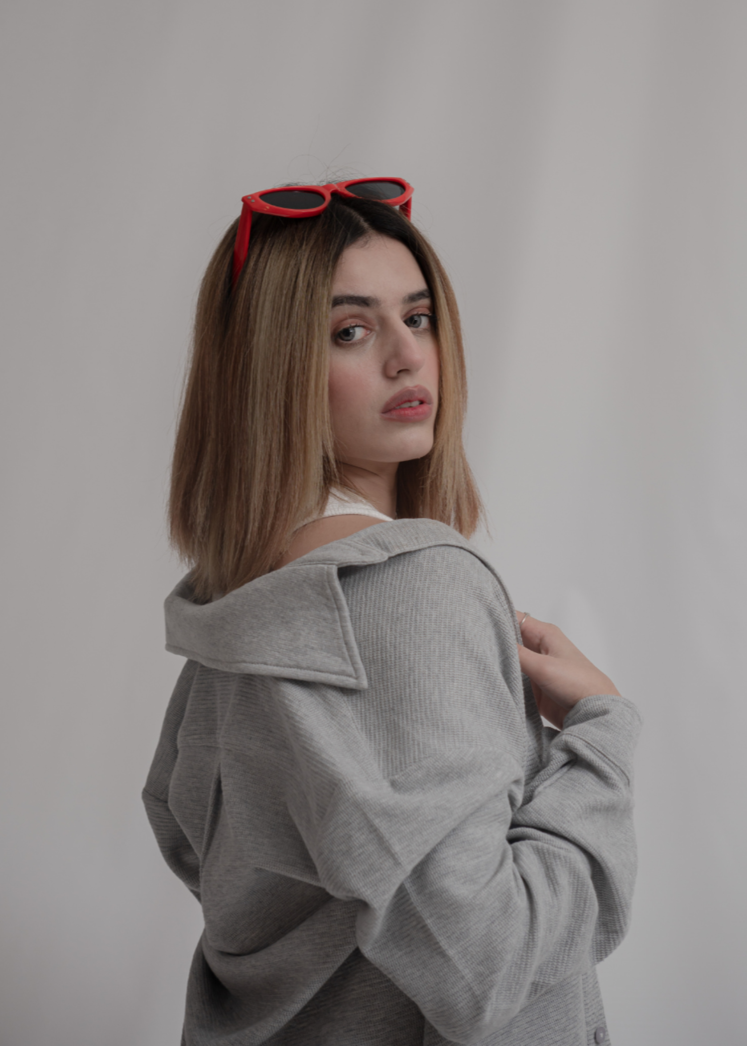 fleece jersey knit Top in Light grey