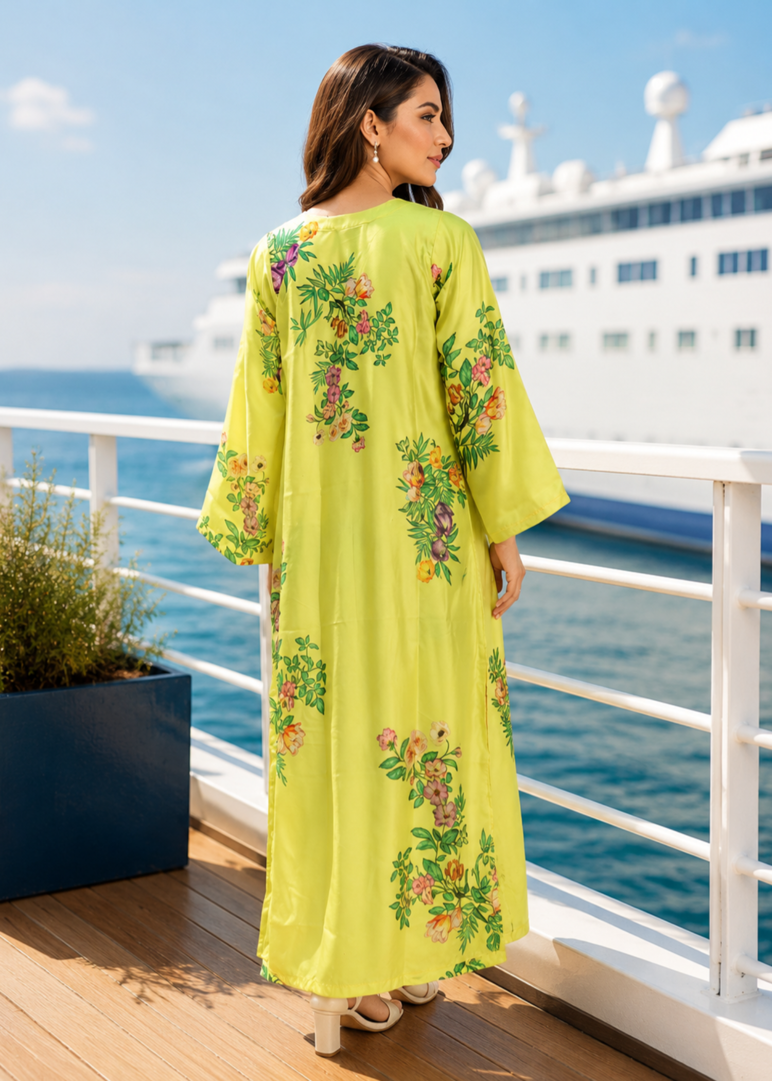 silk charmeuse Kaftan in Yellow
