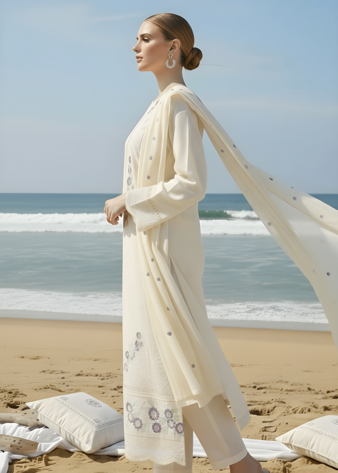 cotton net Kurta Set in Light yellow