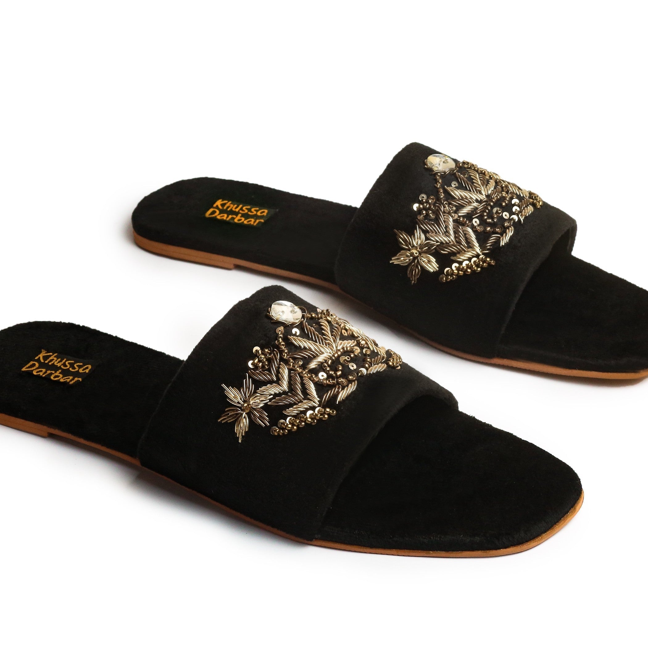 Slides in Jet black by - High Quality Women Slides HMA1004