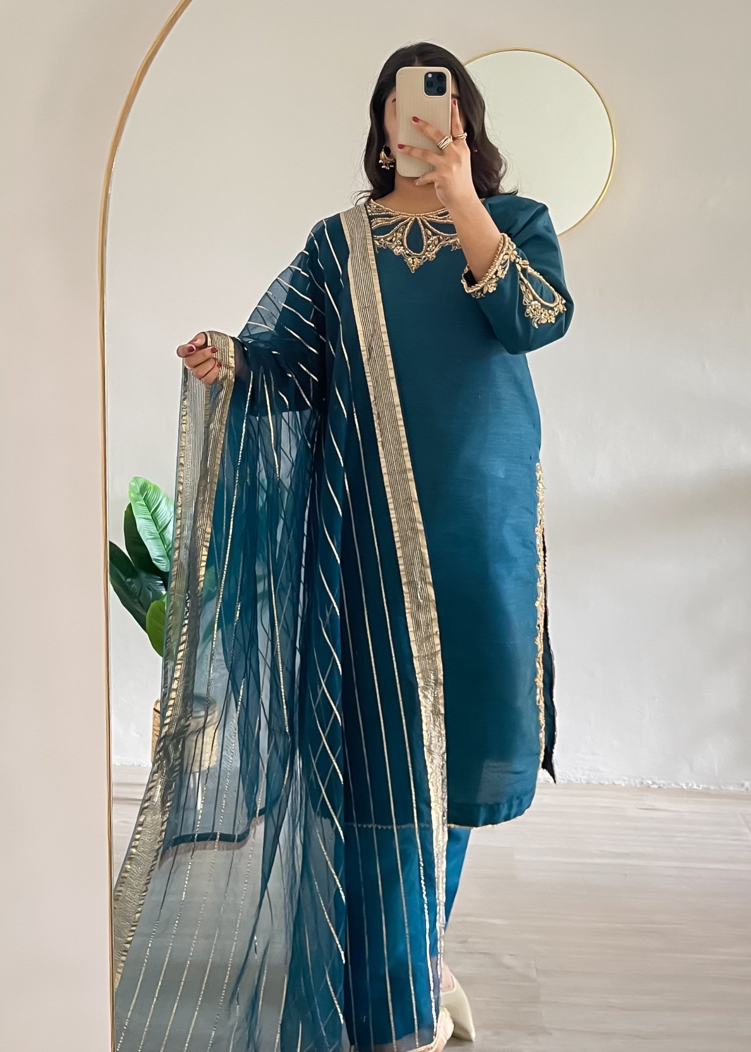 poly silk Kurta Set in Teal