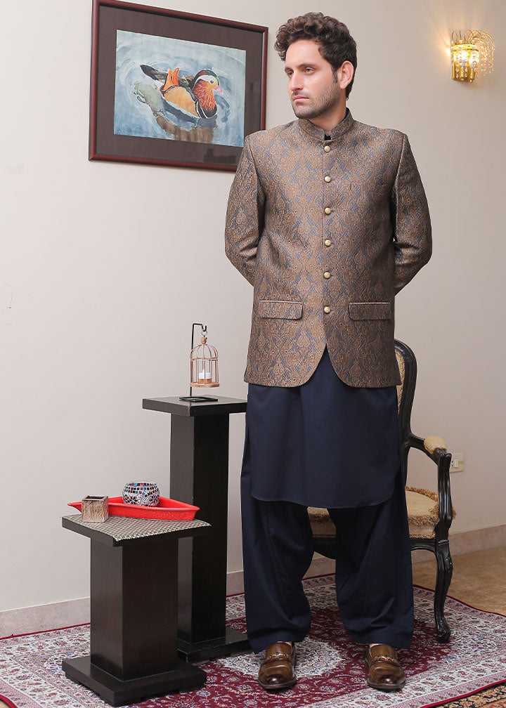 banarsi silk Prince Coat in Grey