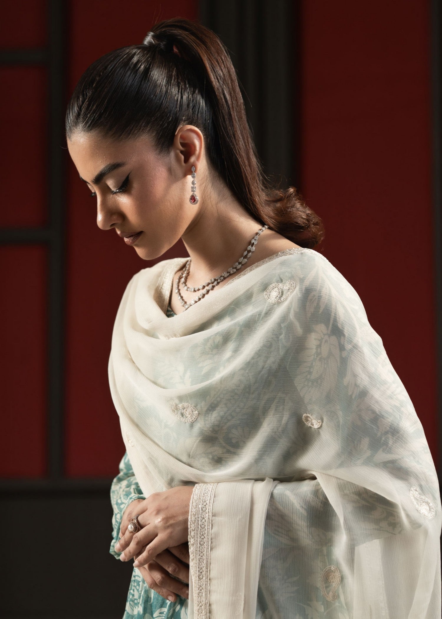 chiffon Pishwas in Frost blue