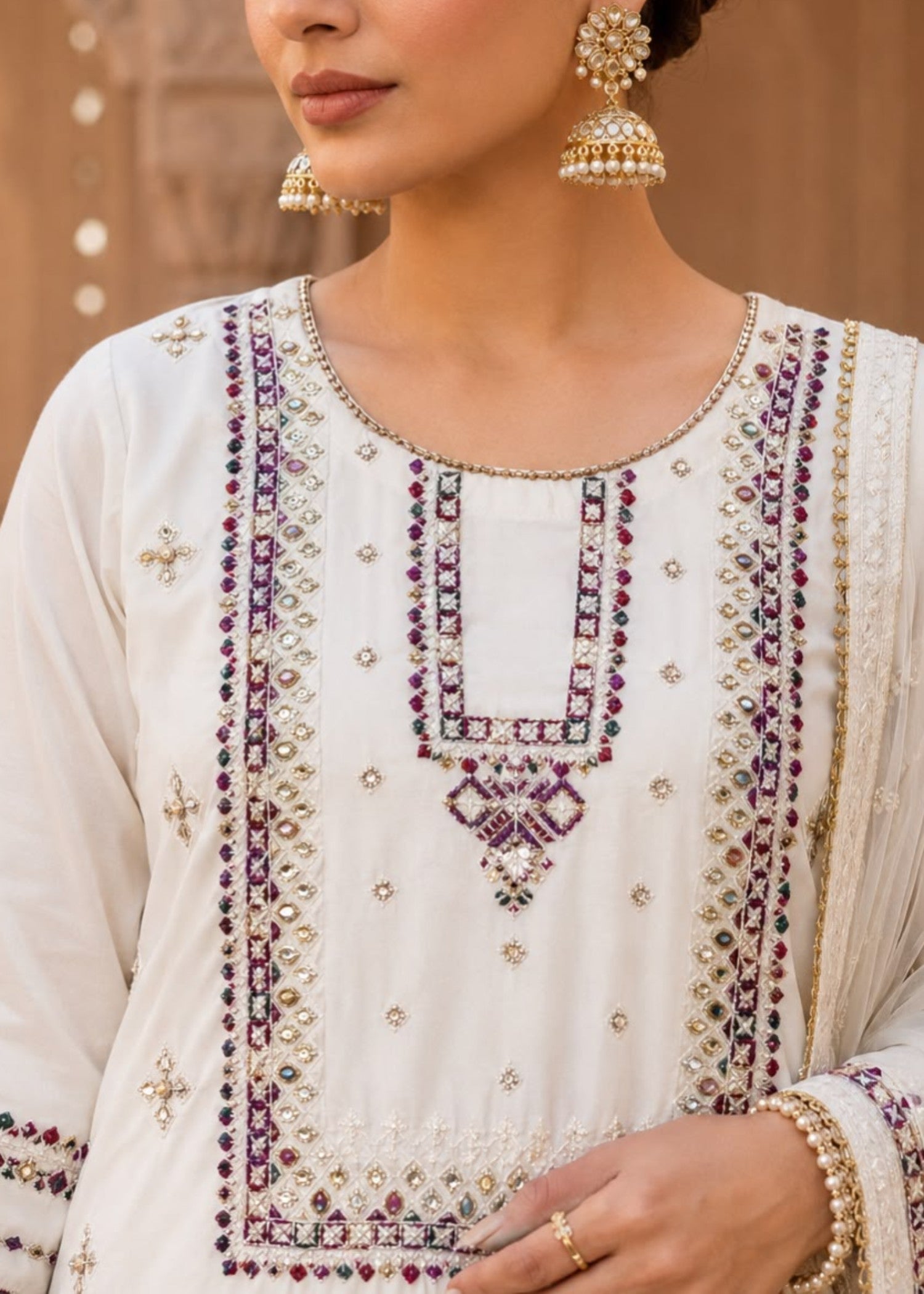 silk Kurta Set in White